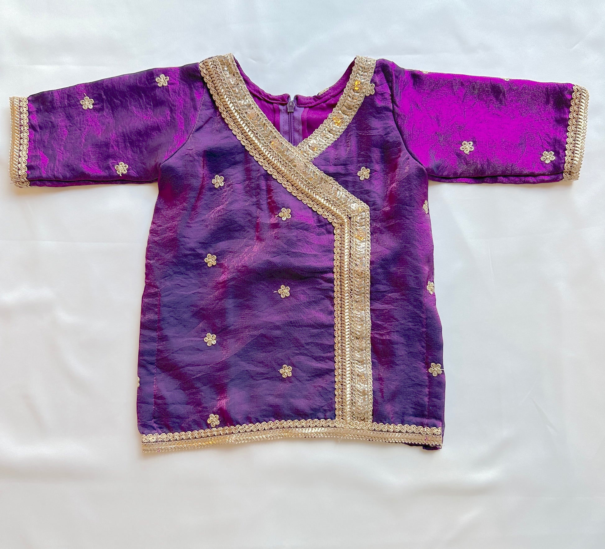 Tissue Gharara  & Kameez Set with Dupatta - Purple Plum - Mitthu Kids Ethnic Wear