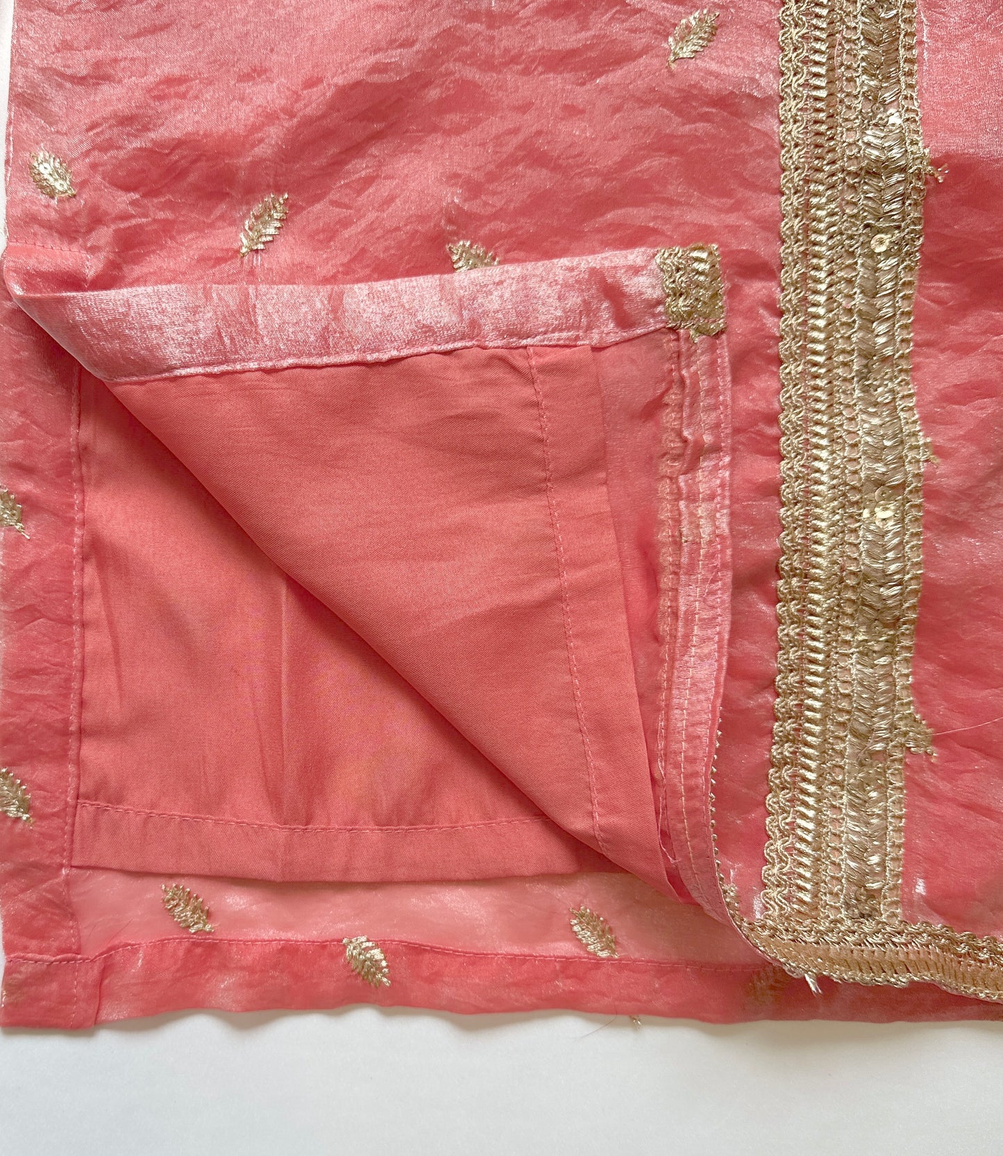 Tissue Gharara  & Kameez Set with Dupatta - Coral Pink & Gold - Mitthu Kids Ethnic Wear