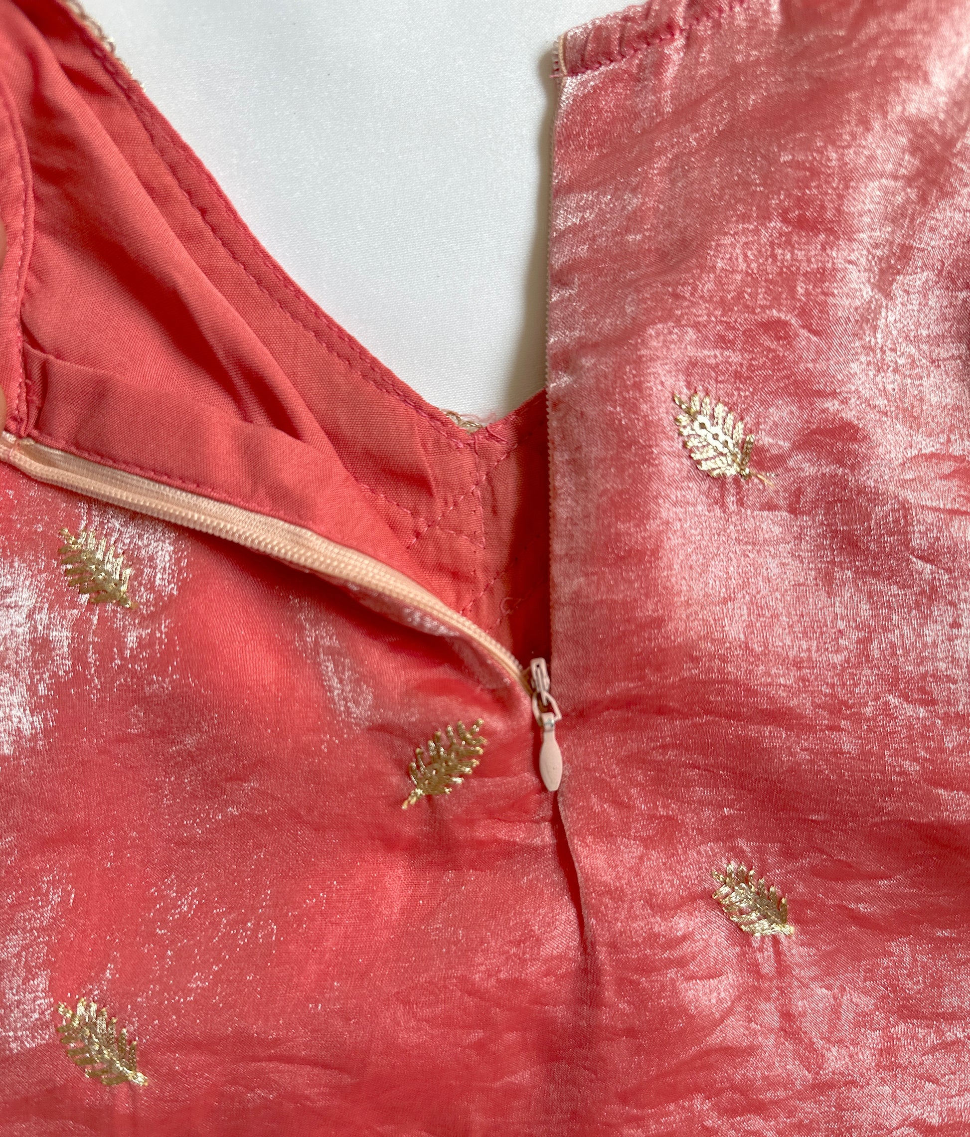 Tissue Gharara  & Kameez Set with Dupatta - Coral Pink & Gold - Mitthu Kids Ethnic Wear