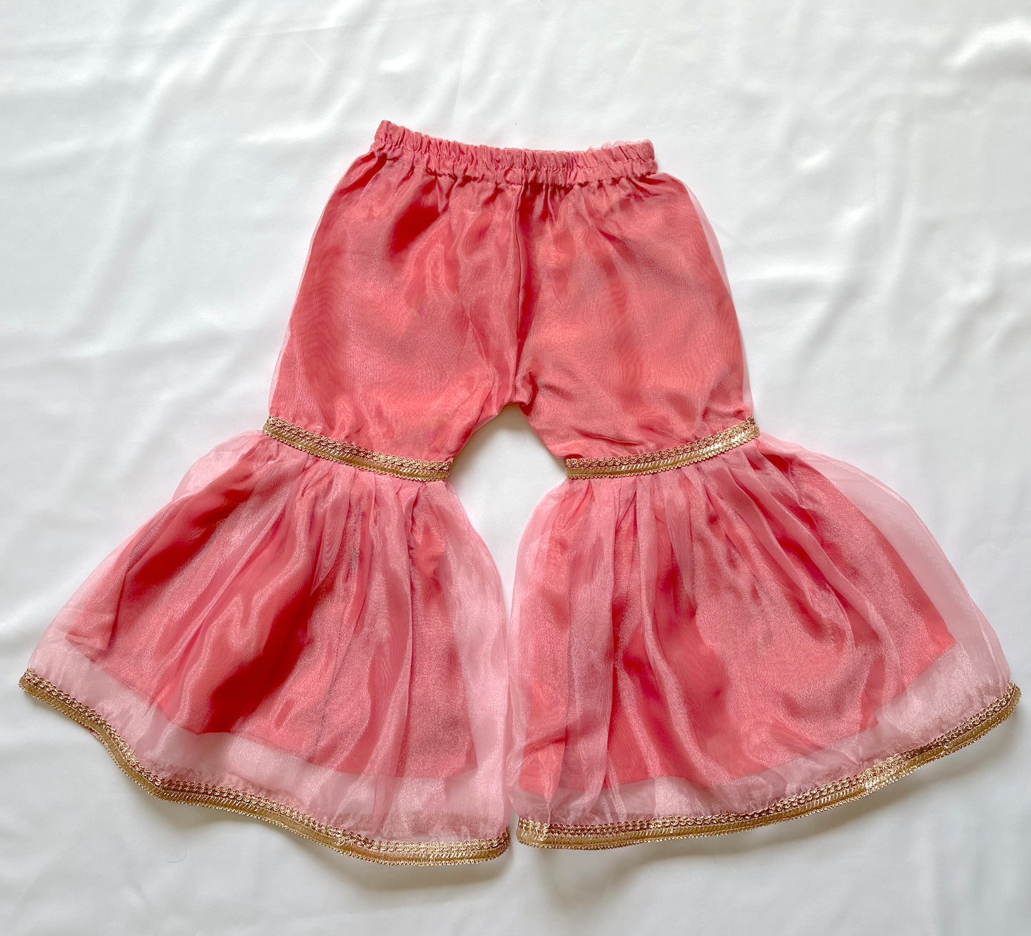 Tissue Gharara  & Kameez Set with Dupatta - Coral Pink & Gold - Mitthu Kids Ethnic Wear