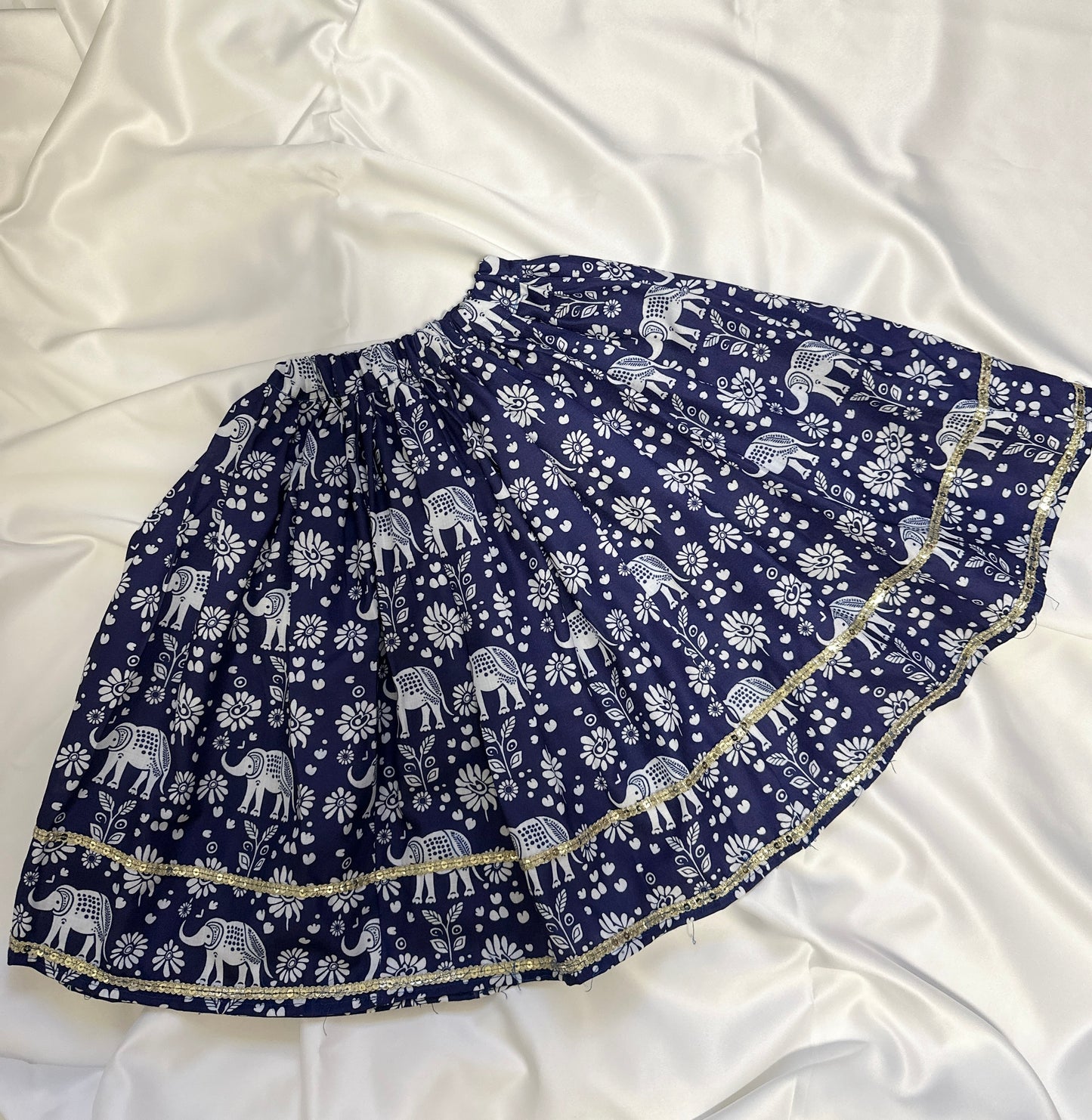 Girls Elephant Print Lehenga - Blue