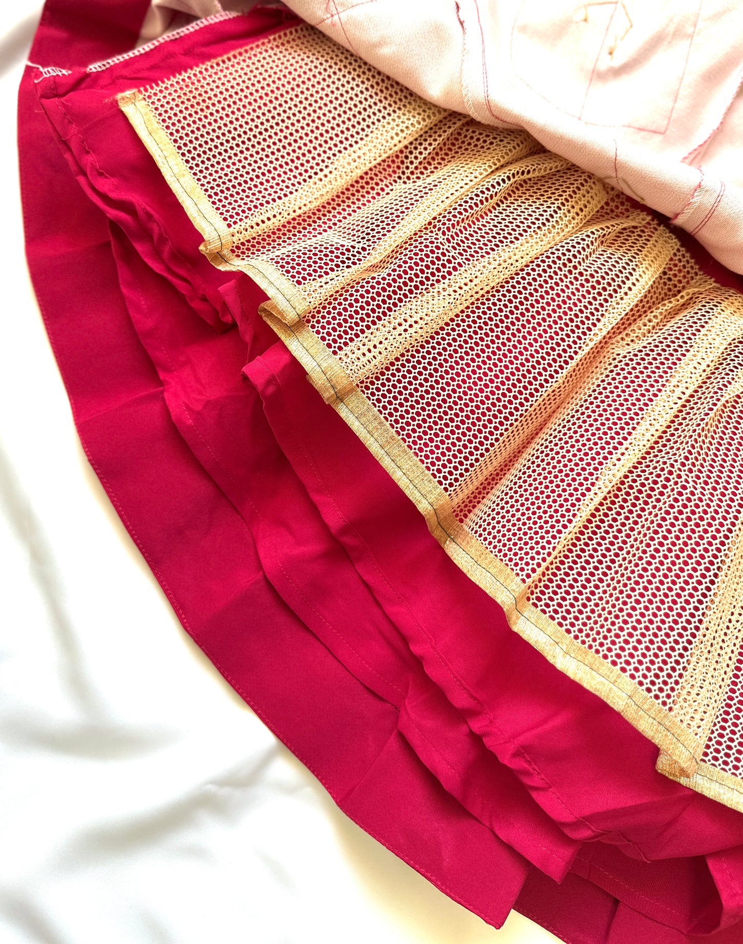 Girls Mirror Work Lehenga Choli - Rani Pink