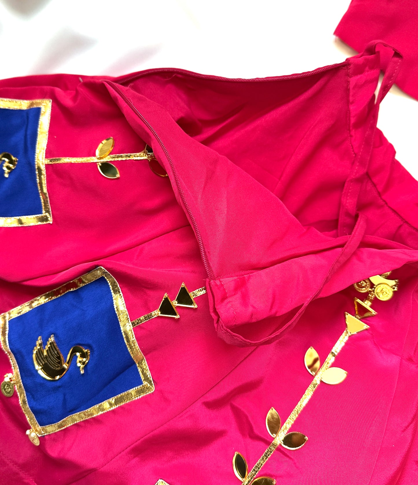Girls Mirror Work Lehenga Choli - Rani Pink