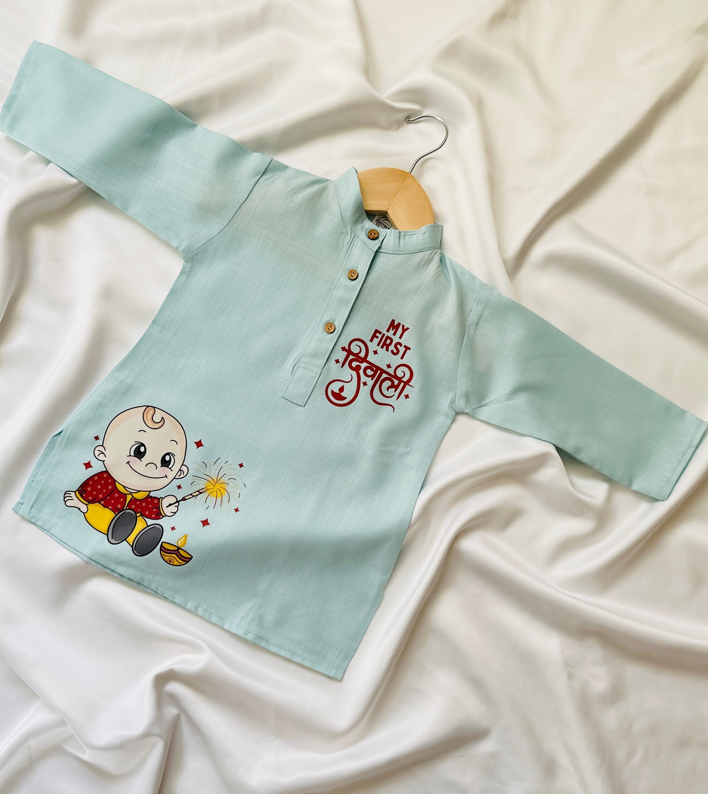 Boys Kurta & Pyjama Printed Cotton Fabric -  First Diwali - Mitthu Kids Ethnic Wear