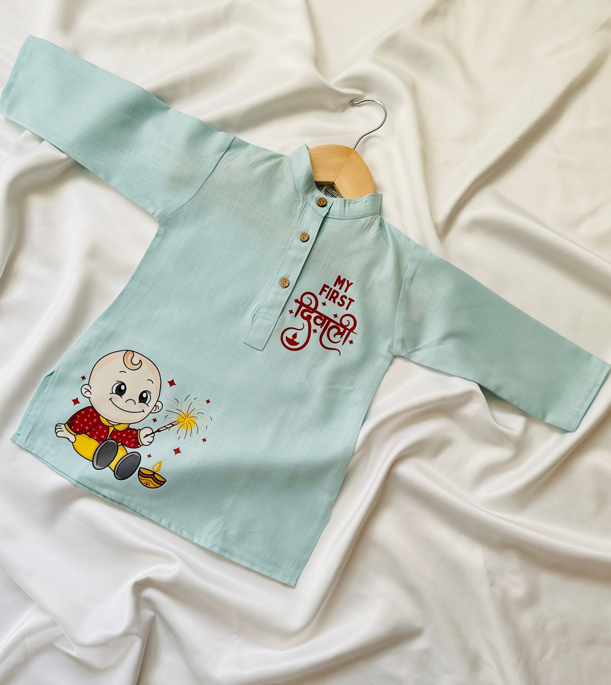 Boys Kurta & Pyjama Printed Cotton Fabric -  First Diwali - Mitthu Kids Ethnic Wear