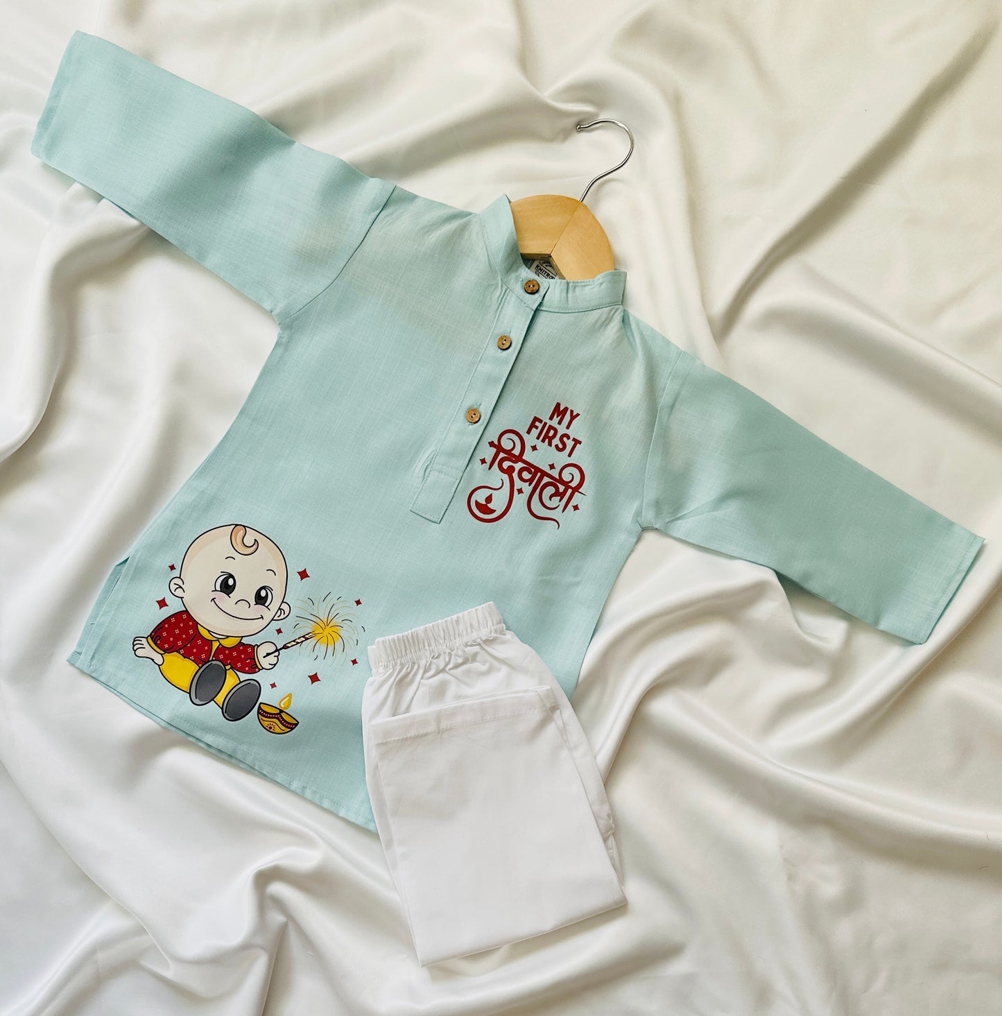 Boys Kurta & Pyjama Printed Cotton Fabric -  First Diwali - Mitthu Kids Ethnic Wear