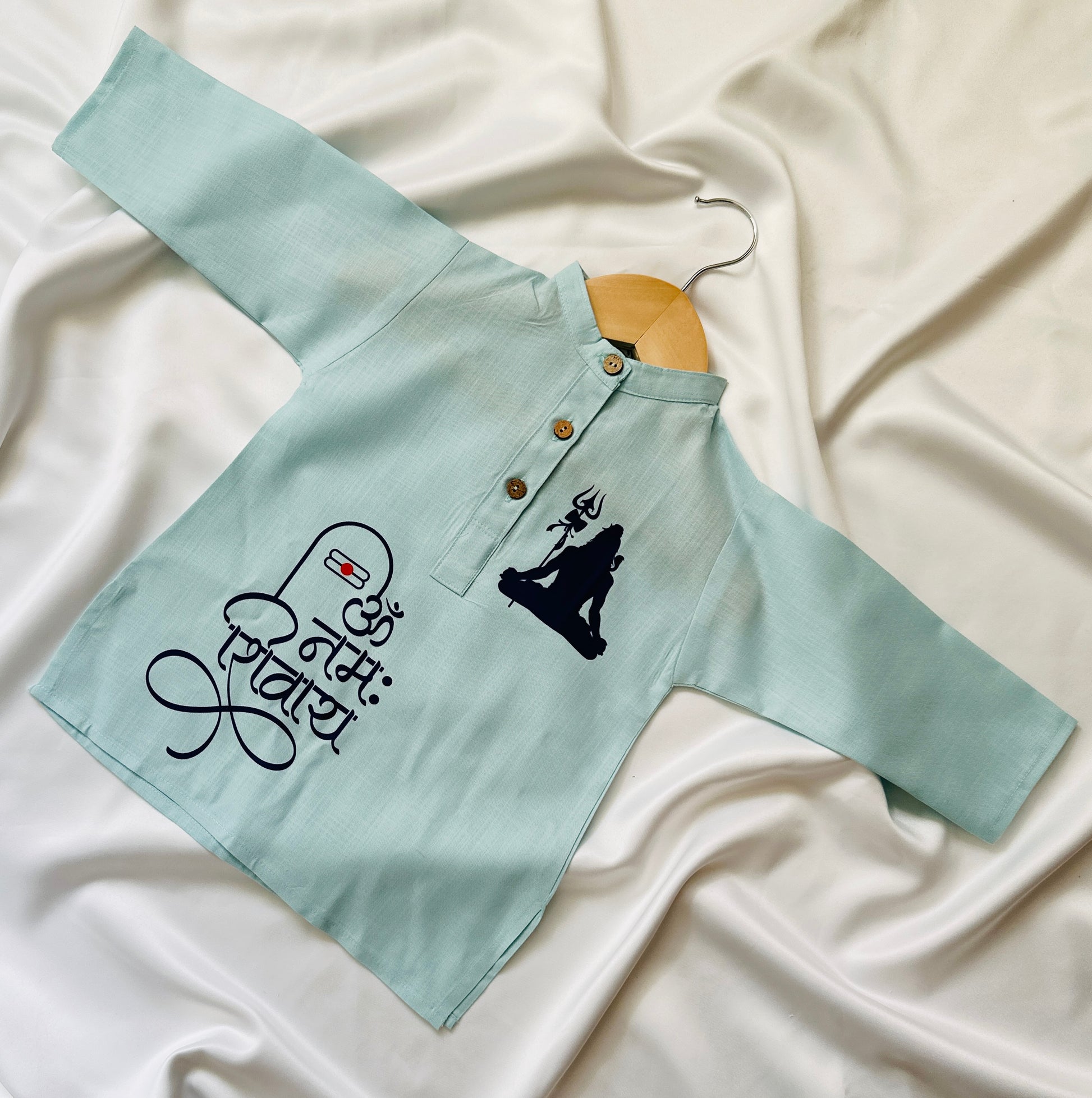 Boys Kurta & Pyjama Printed Cotton Fabric -  Om Namay Shivaay - Mitthu Kids Ethnic Wear