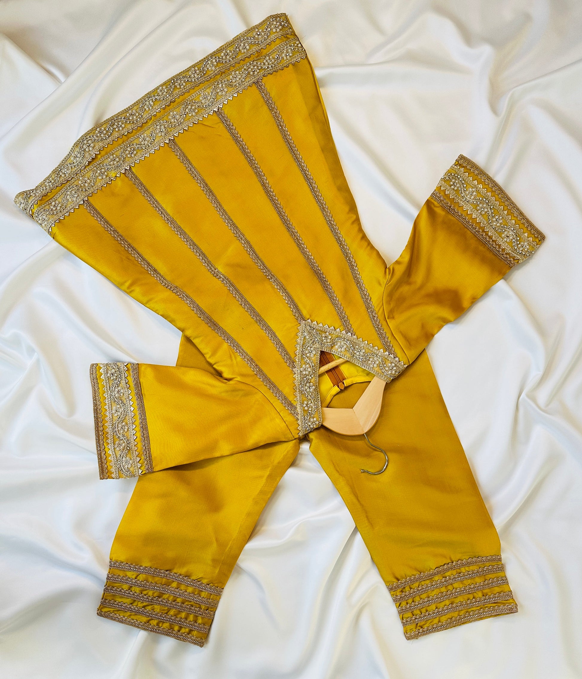 Girls Straight Cut Kameez with Pants & Dupatta - Yellow & Gold - Infant - Mitthu Kids Ethnic Wear