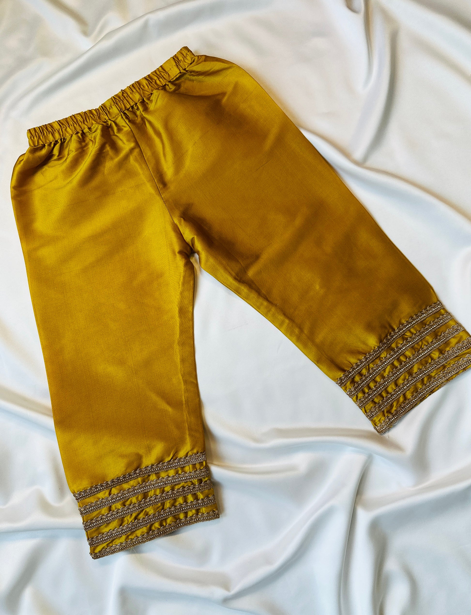 Girls Straight Cut Kameez with Pants & Dupatta - Yellow & Gold - Infant - Mitthu Kids Ethnic Wear