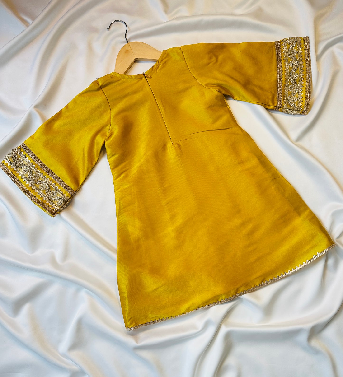 Girls Straight Cut Kameez with Pants & Dupatta - Yellow & Gold