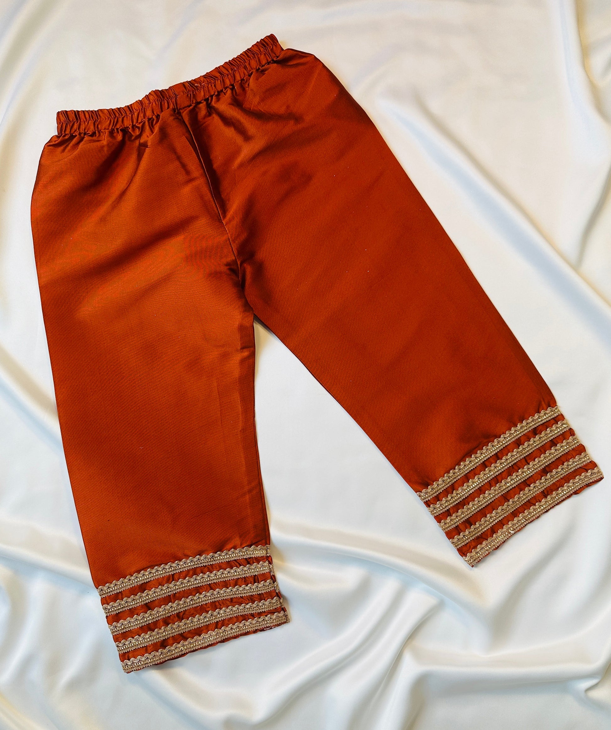 Girls straight-cut kameez with Pants & Dupatta - Copper & Gold - Infant - Mitthu Kids Ethnic Wear