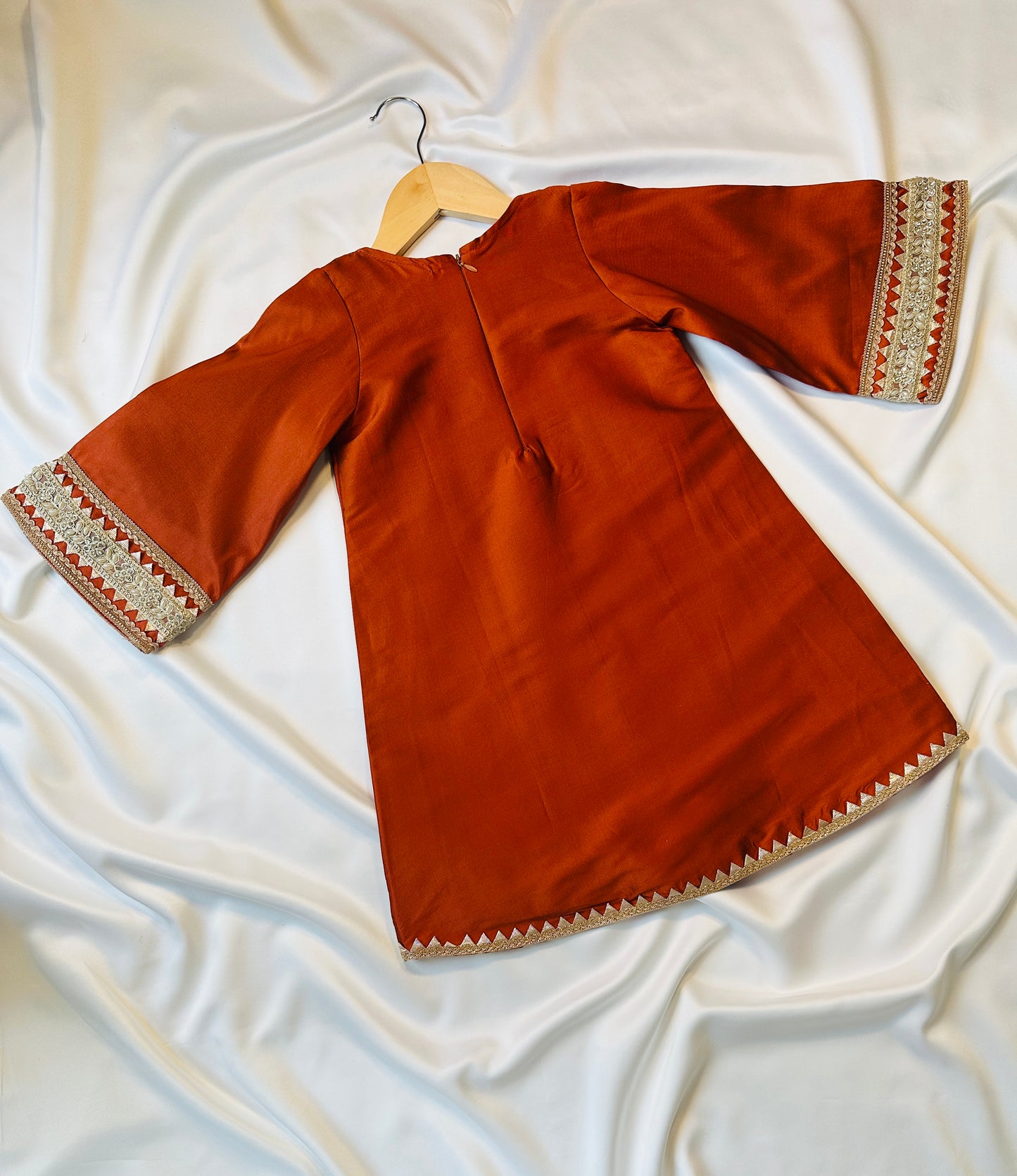 Girls straight-cut kameez with Pants & Dupatta - Rust & Gold
