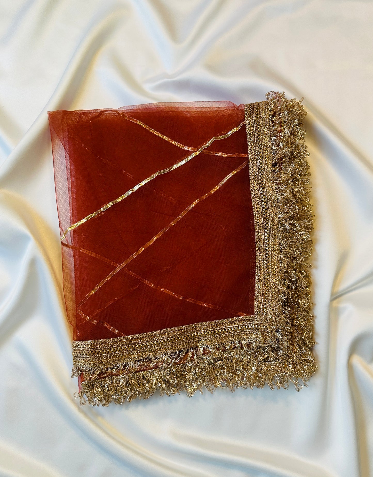 Girls straight-cut kameez with Pants & Dupatta - Rust & Gold