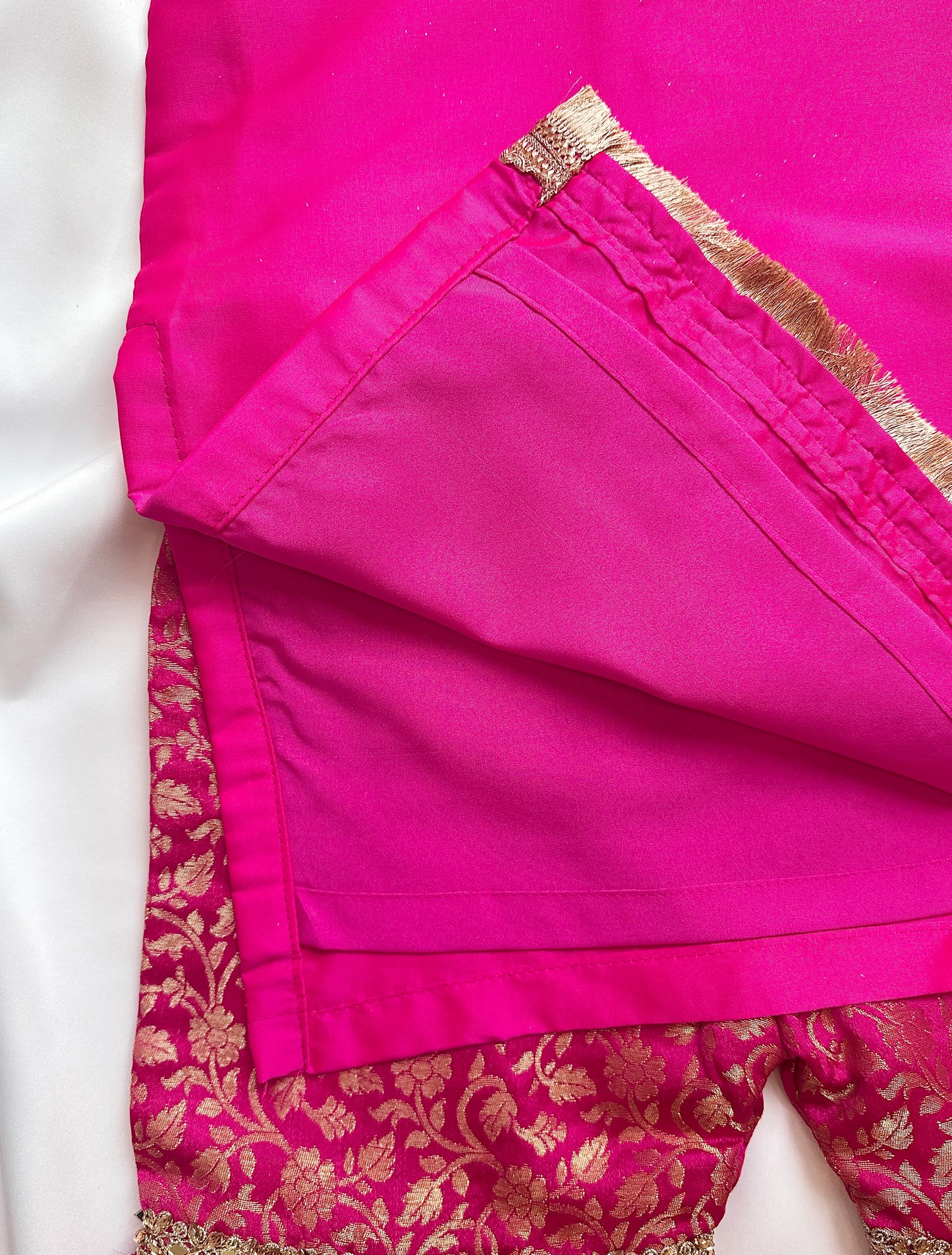 Silk Gharara  & Kameez Set with Dupatta - Rani & Gold - Mitthu Kids Ethnic Wear