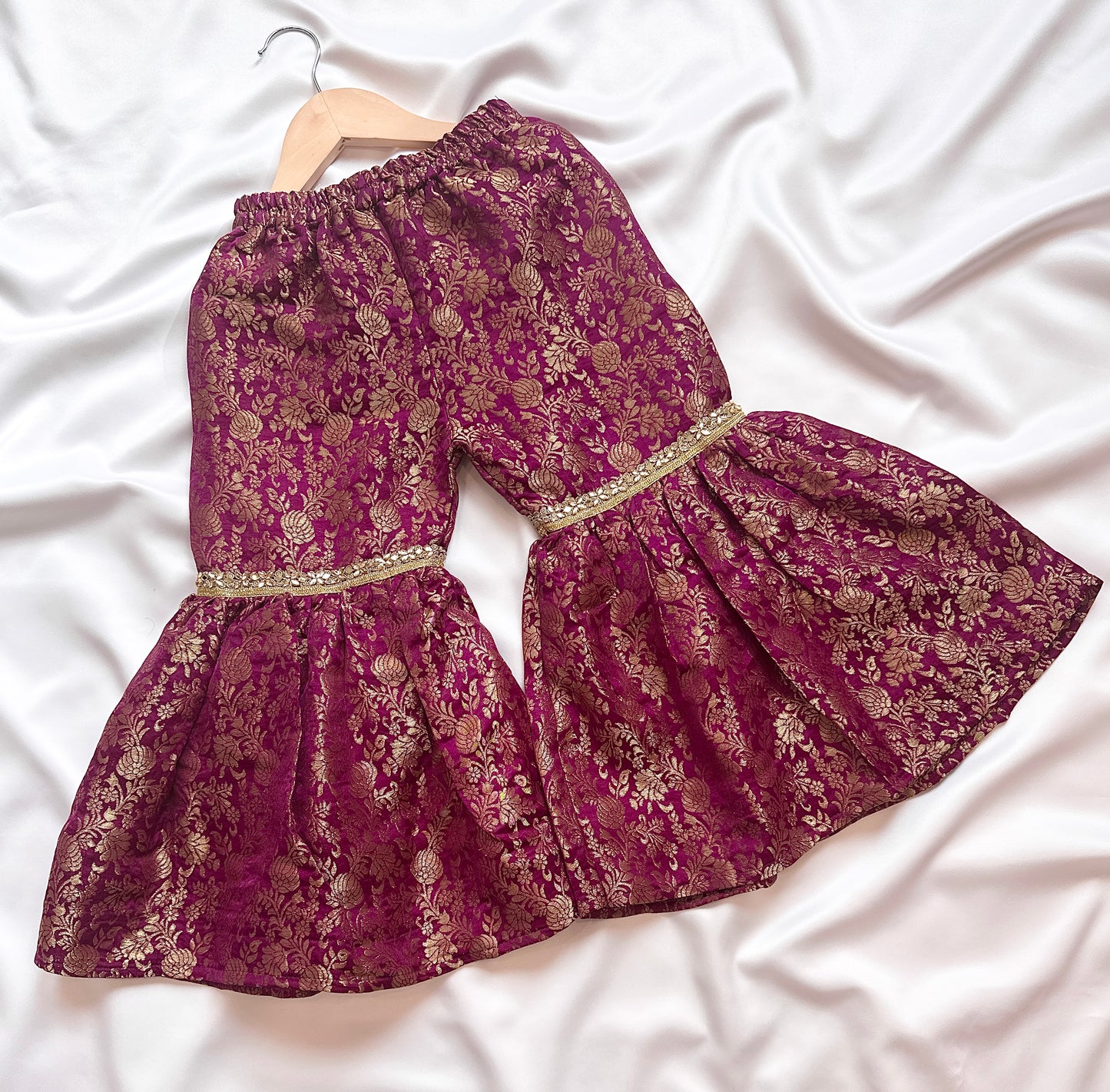 Silk Gharara  & Kameez Set with Dupatta - Purple & Gold - Mitthu Kids Ethnic Wear