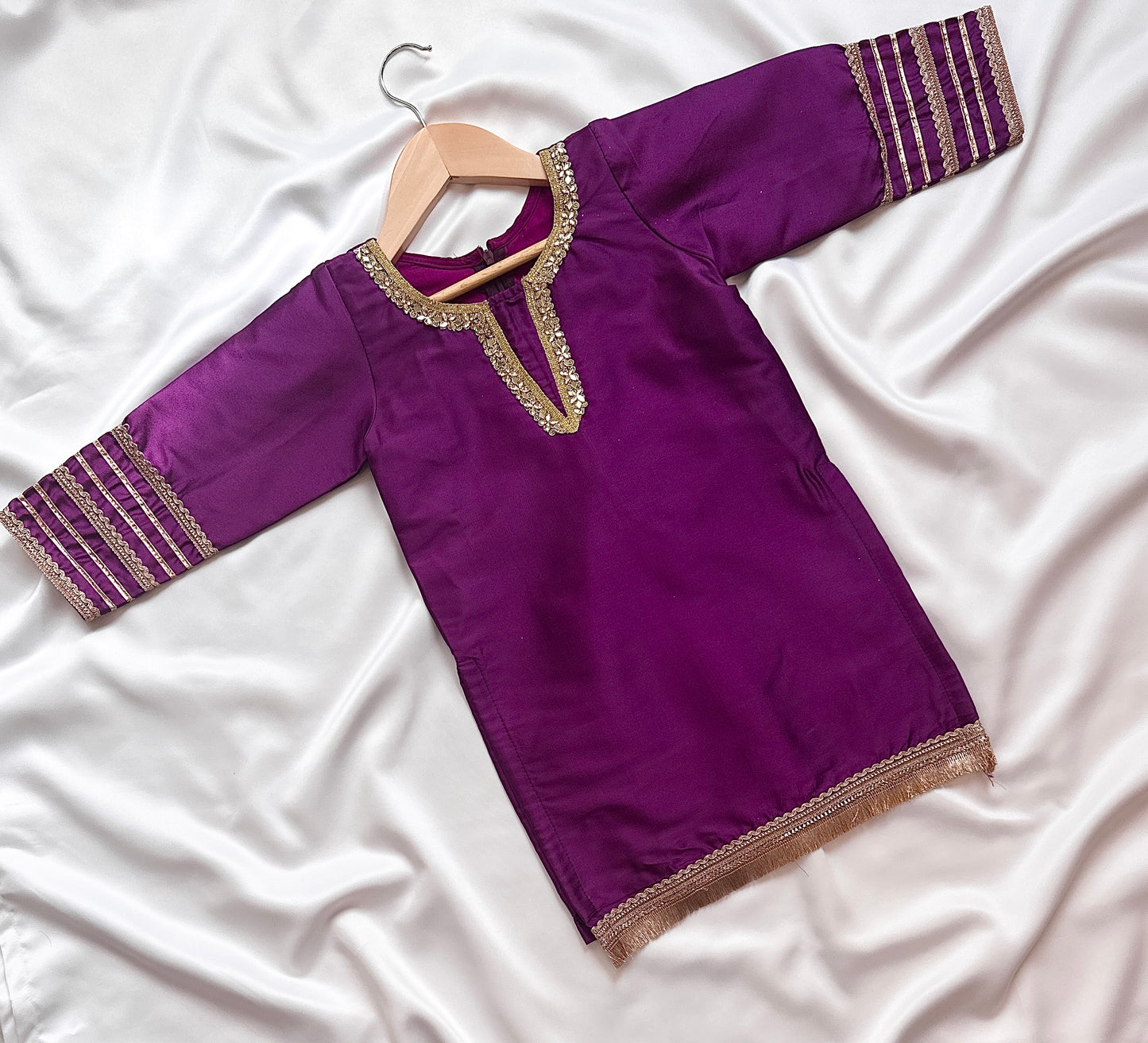 Silk Gharara  & Kameez Set with Dupatta - Purple & Gold - Mitthu Kids Ethnic Wear