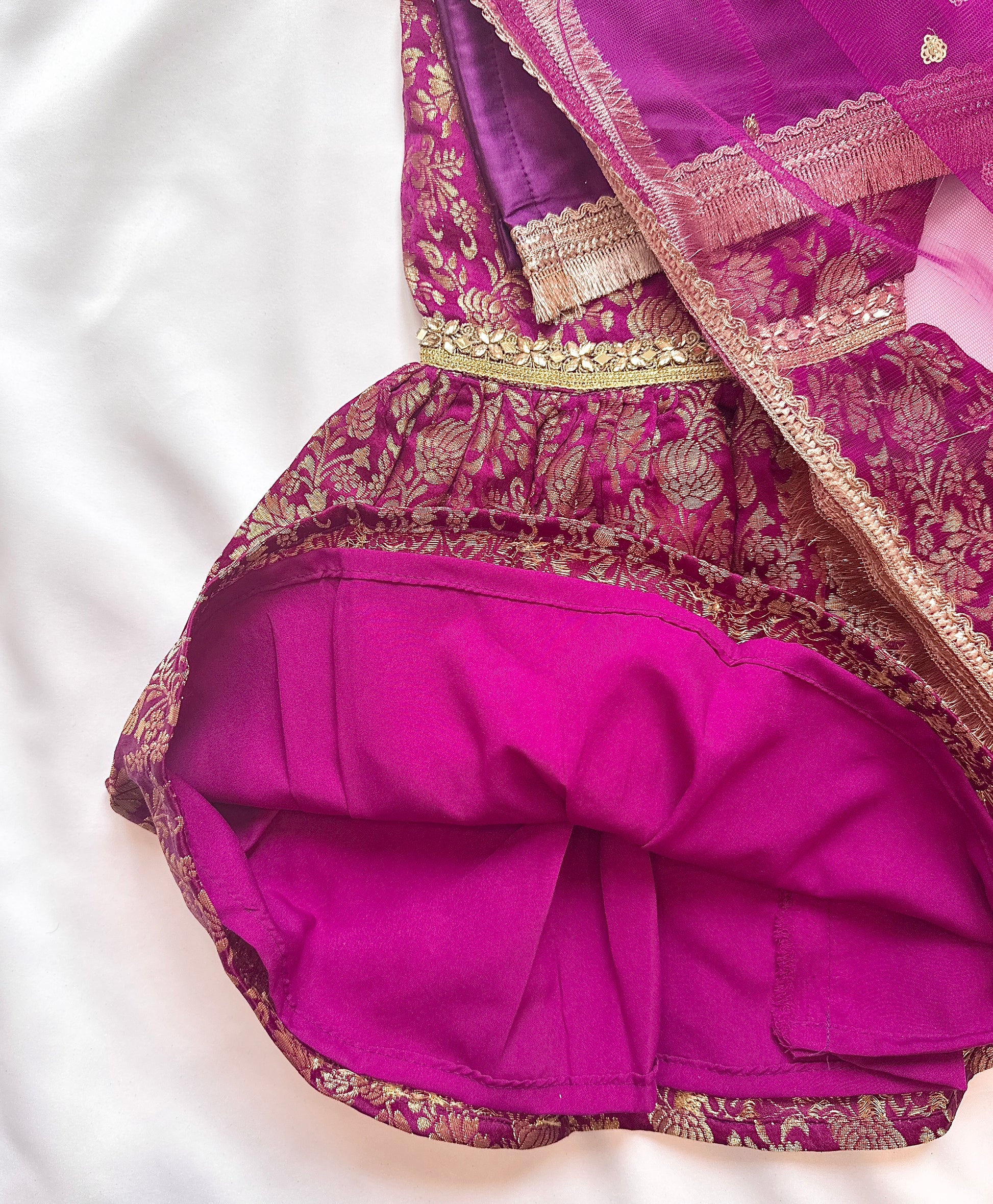 Silk Gharara  & Kameez Set with Dupatta - Purple & Gold - Mitthu Kids Ethnic Wear