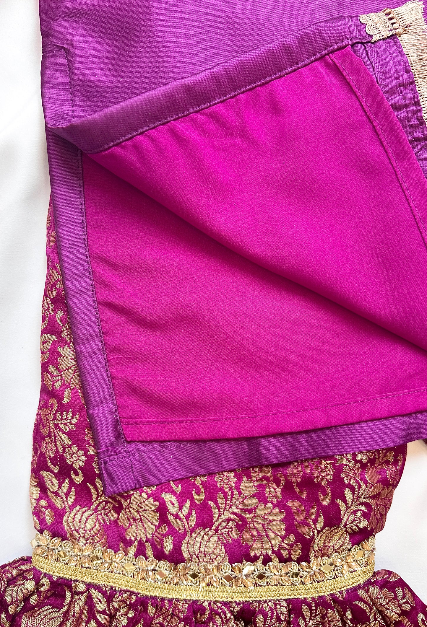 Silk Gharara  & Kameez Set with Dupatta - Purple & Gold - Mitthu Kids Ethnic Wear