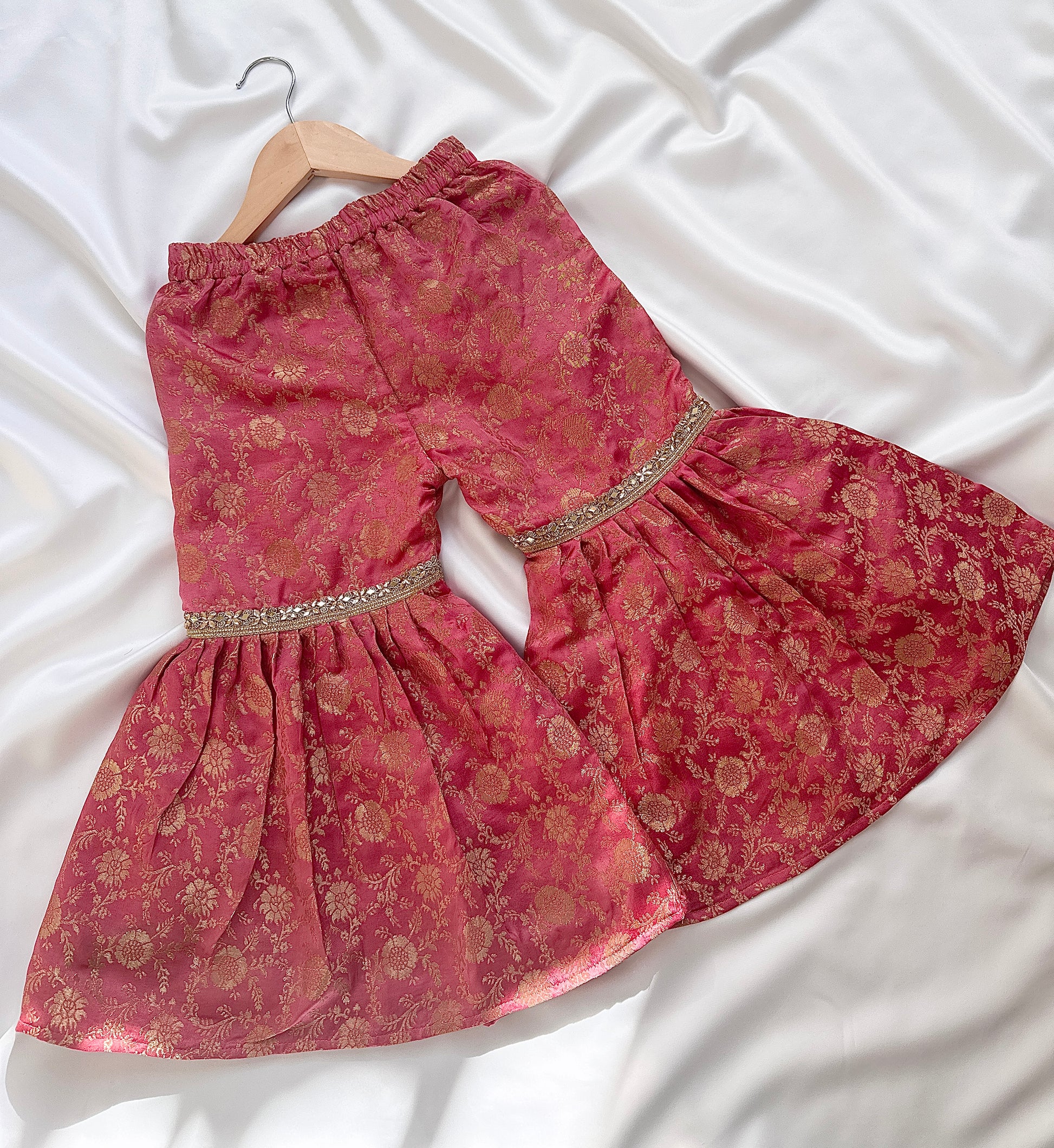 Silk Gharara  & Kameez Set with Dupatta - Baby Pink - Mitthu Kids Ethnic Wear