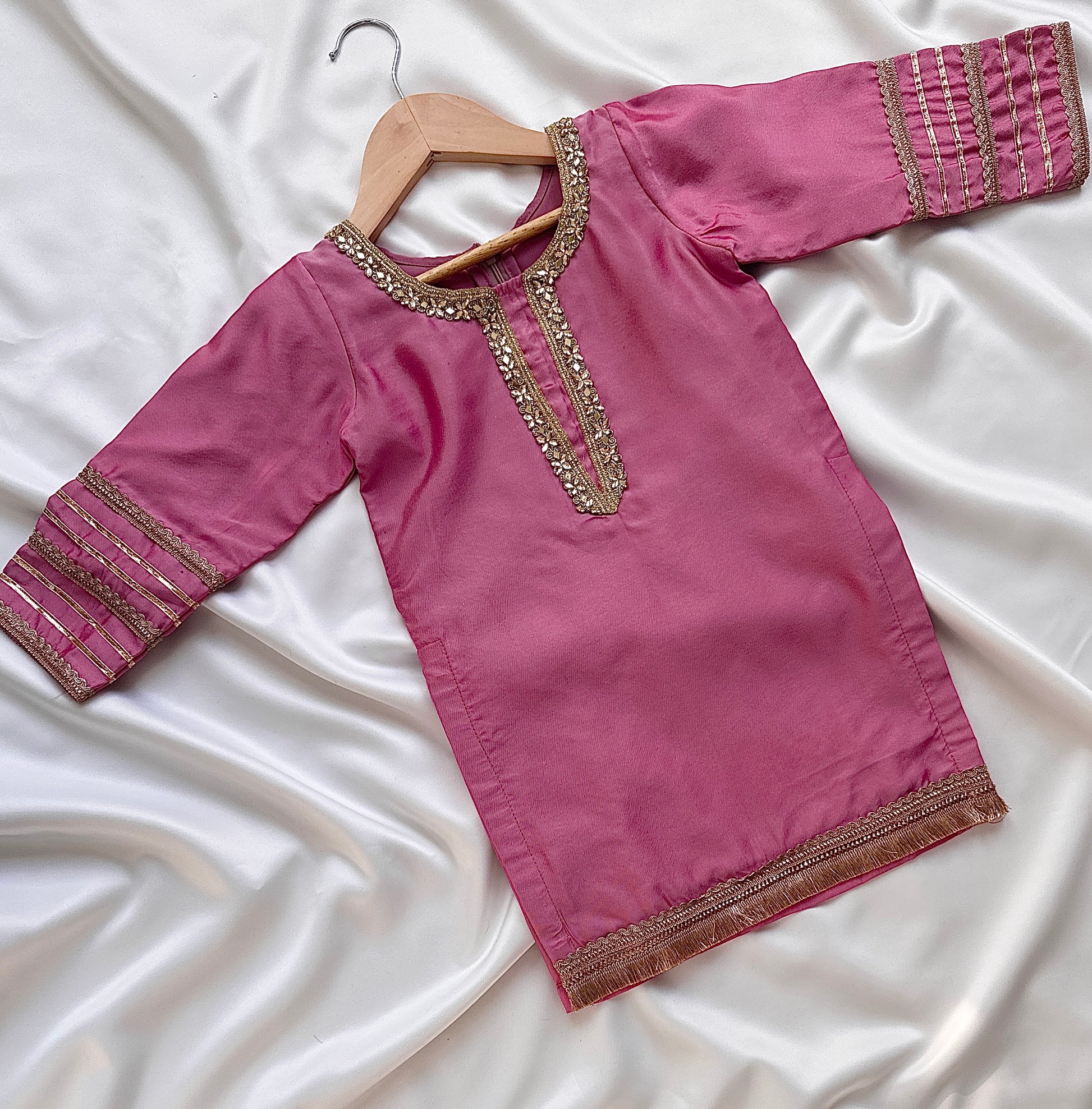 Silk Gharara  & Kameez Set with Dupatta - Baby Pink - Mitthu Kids Ethnic Wear