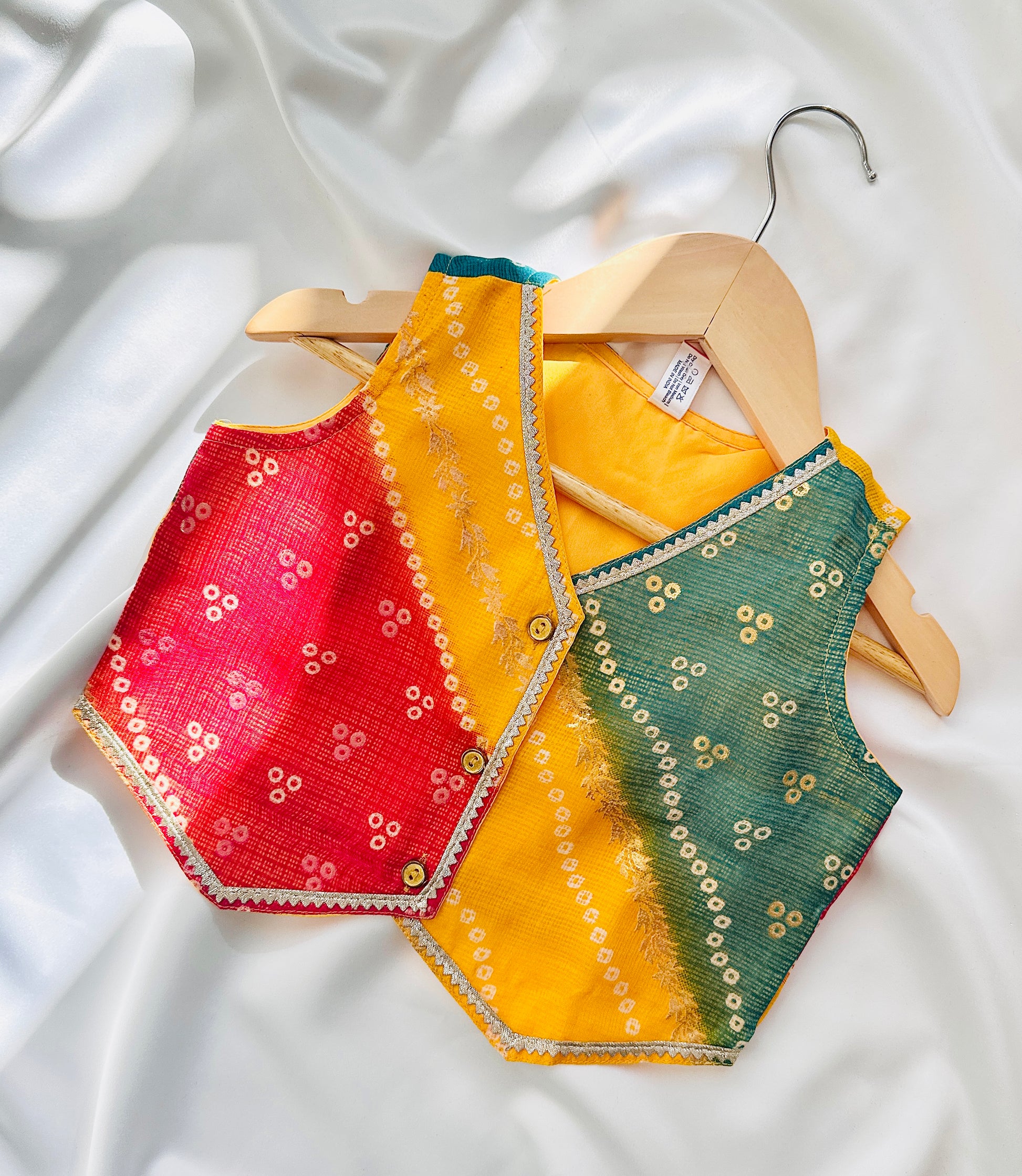 Girls Lehenga Choli With Dupatta- Bandhani Printed Multi Colour - Mitthu Kids Ethnic Wear