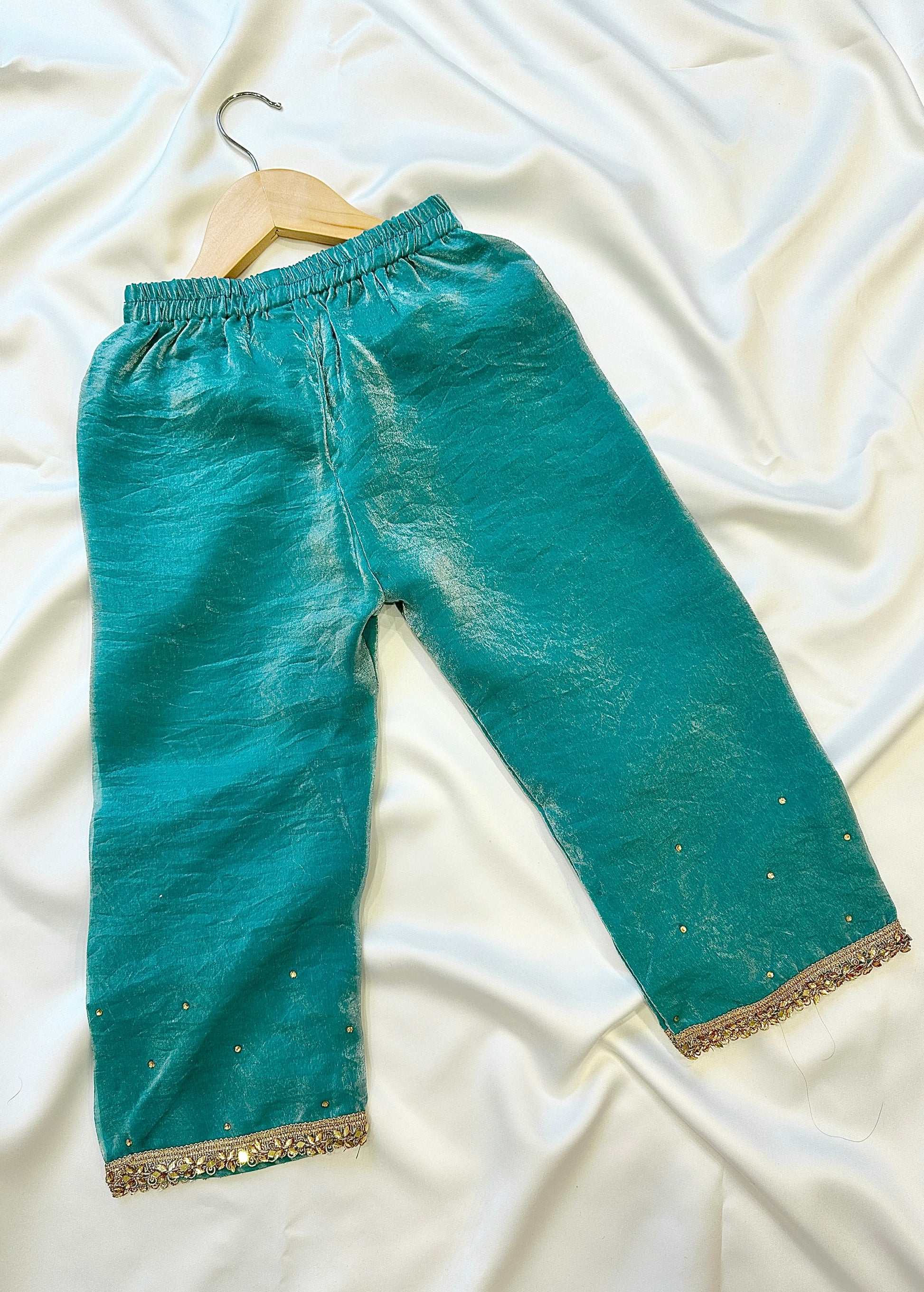 Girls Frock Style Kameez with Pants & Dupatta - Teal - Infant - Mitthu Kids Ethnic Wear