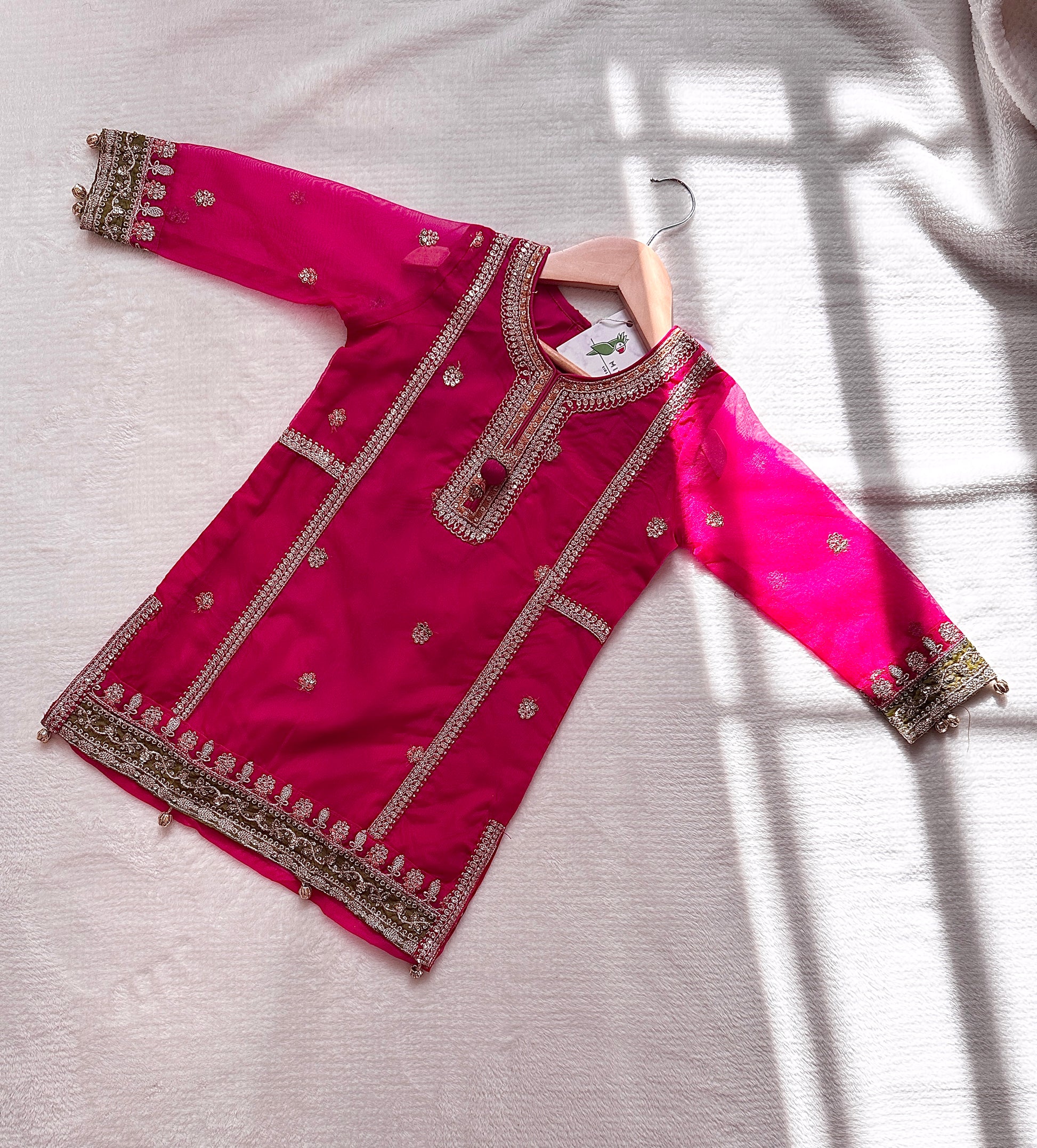 Hot Pink & Olive - 3 Piece Gharara Suit for Girls - Mitthu Kids Ethnic Wear