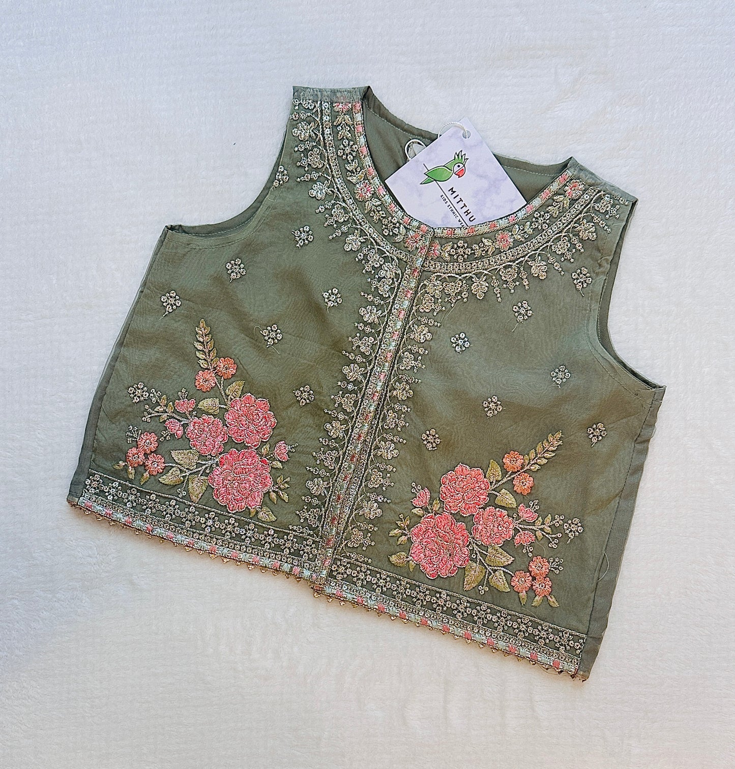 Olive & Gold - 4 Piece Gharara Suit for Girls - Mitthu Kids Ethnic Wear