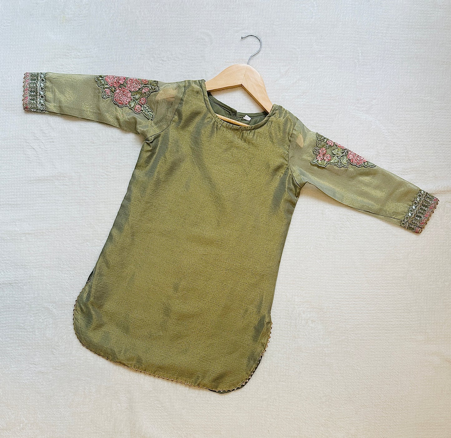 Olive & Gold - 4 Piece Gharara Suit for Girls - Mitthu Kids Ethnic Wear