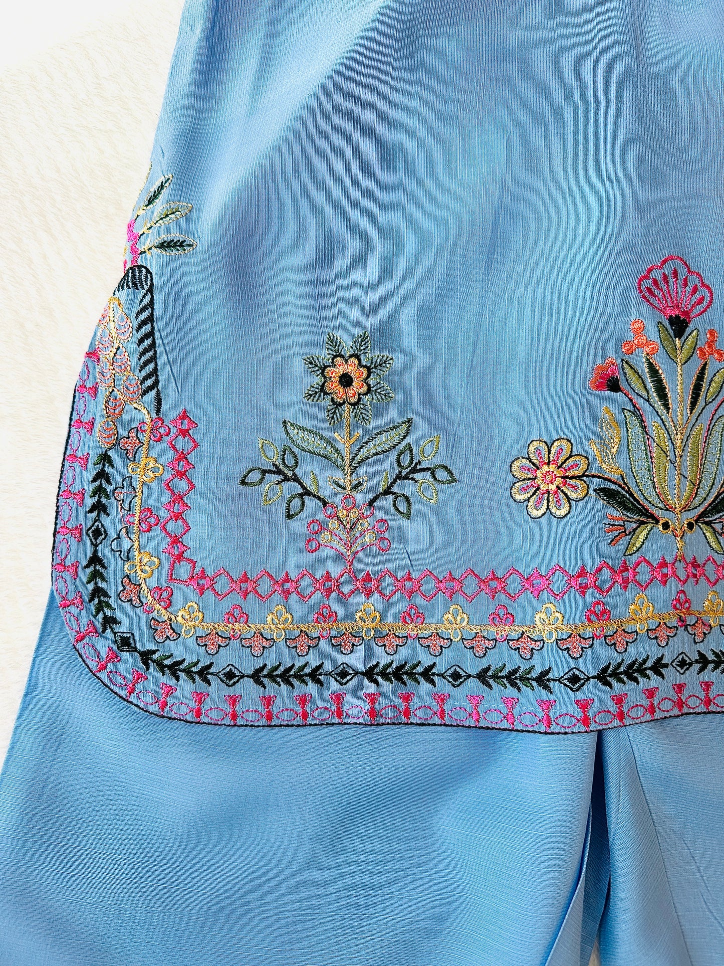 Pastel Blue - 3 Piece Floral Embroidery Suit for Girls - Mitthu Kids Ethnic Wear