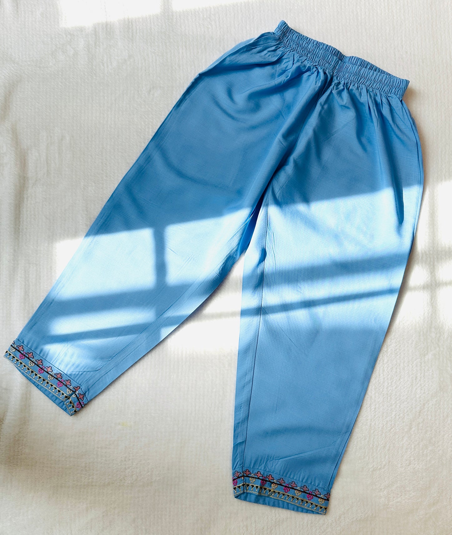 Pastel Blue - 3 Piece Floral Embroidery Suit for Girls - Mitthu Kids Ethnic Wear