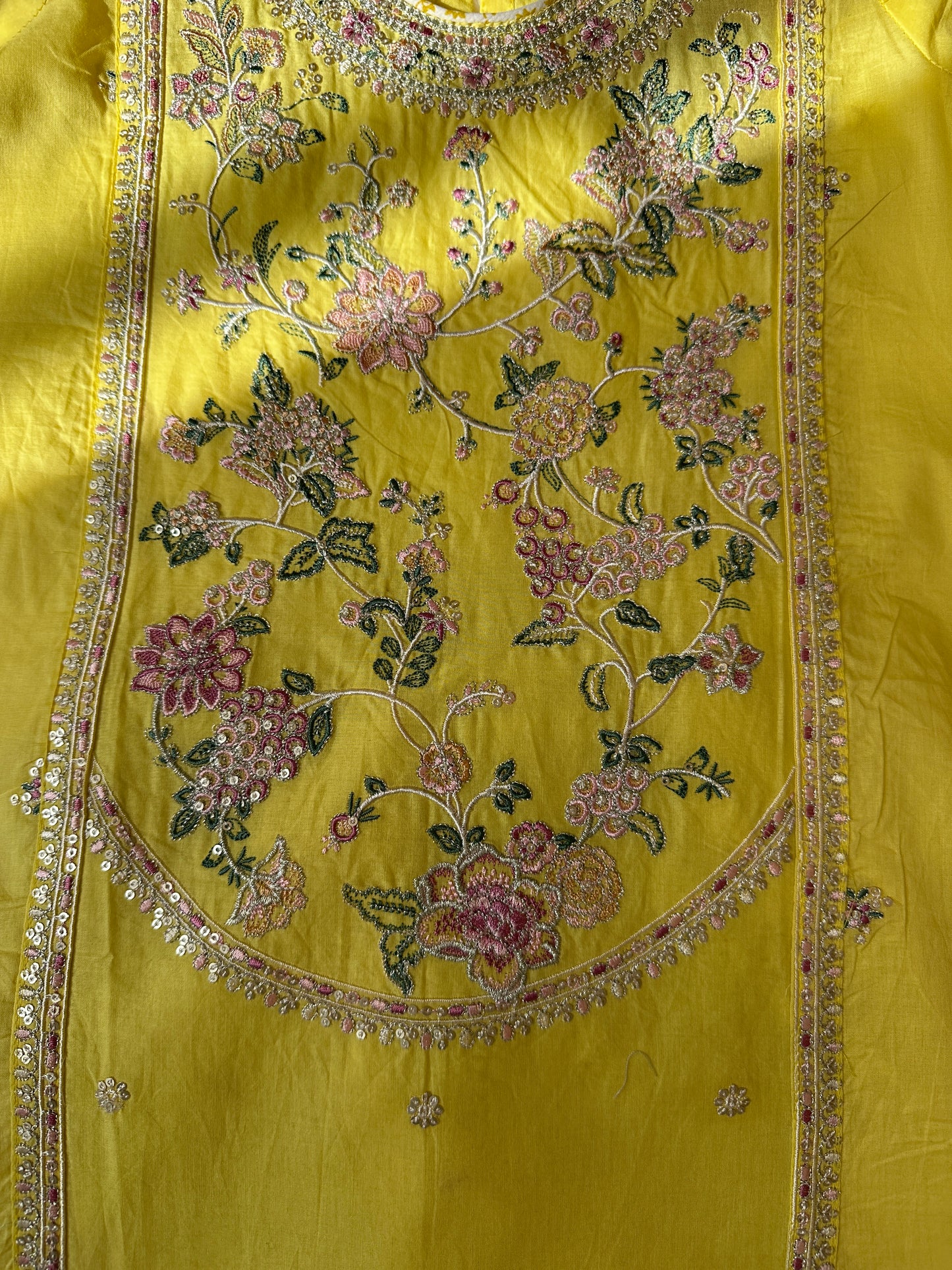 Pastel Yellow - 3 Piece Floral Embrodery Suit for Girls - Mitthu Kids Ethnic Wear