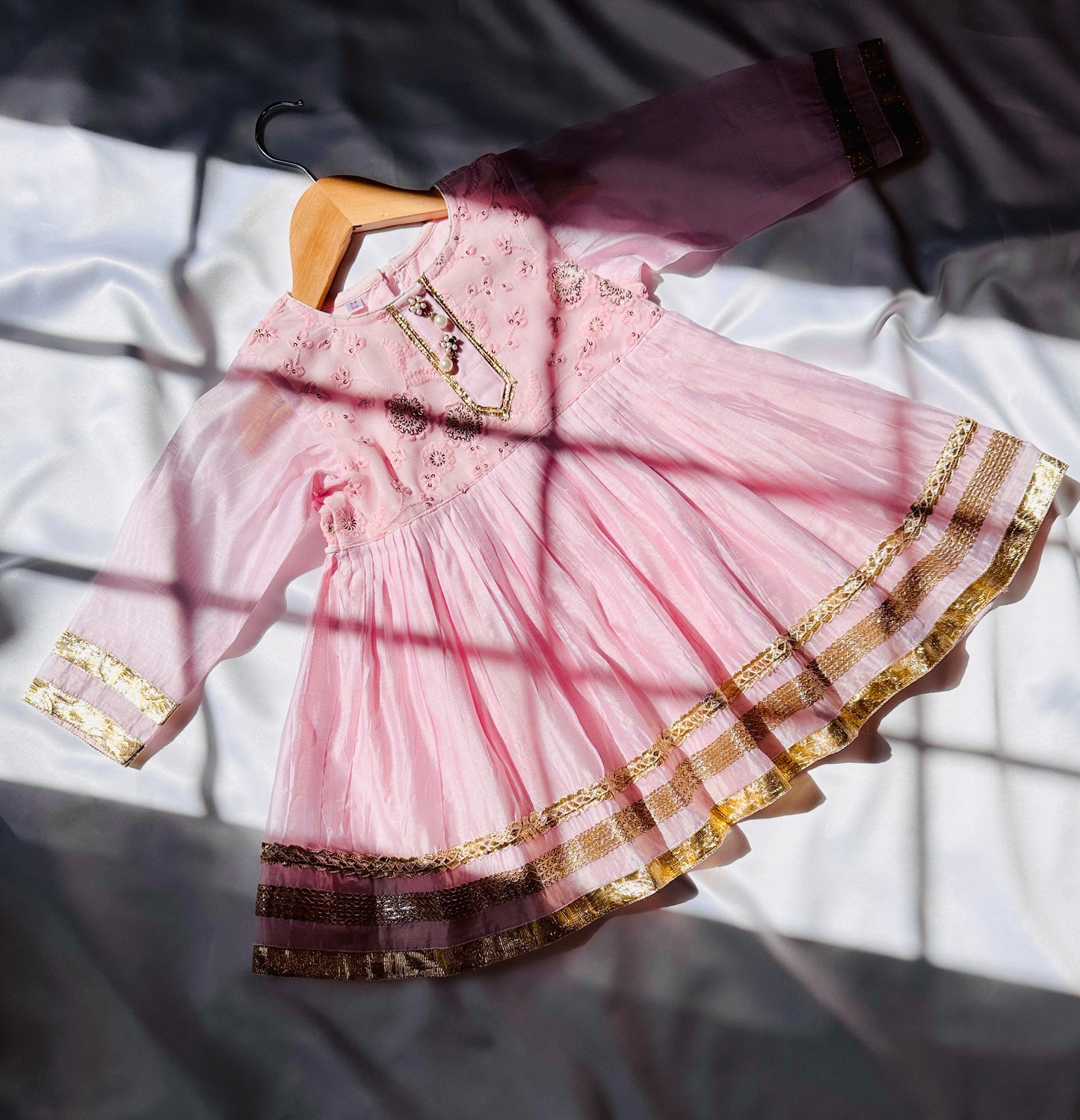 Girls Chanderi Sharara Set with Dupatta - Baby Pink - Mitthu Kids Ethnic Wear