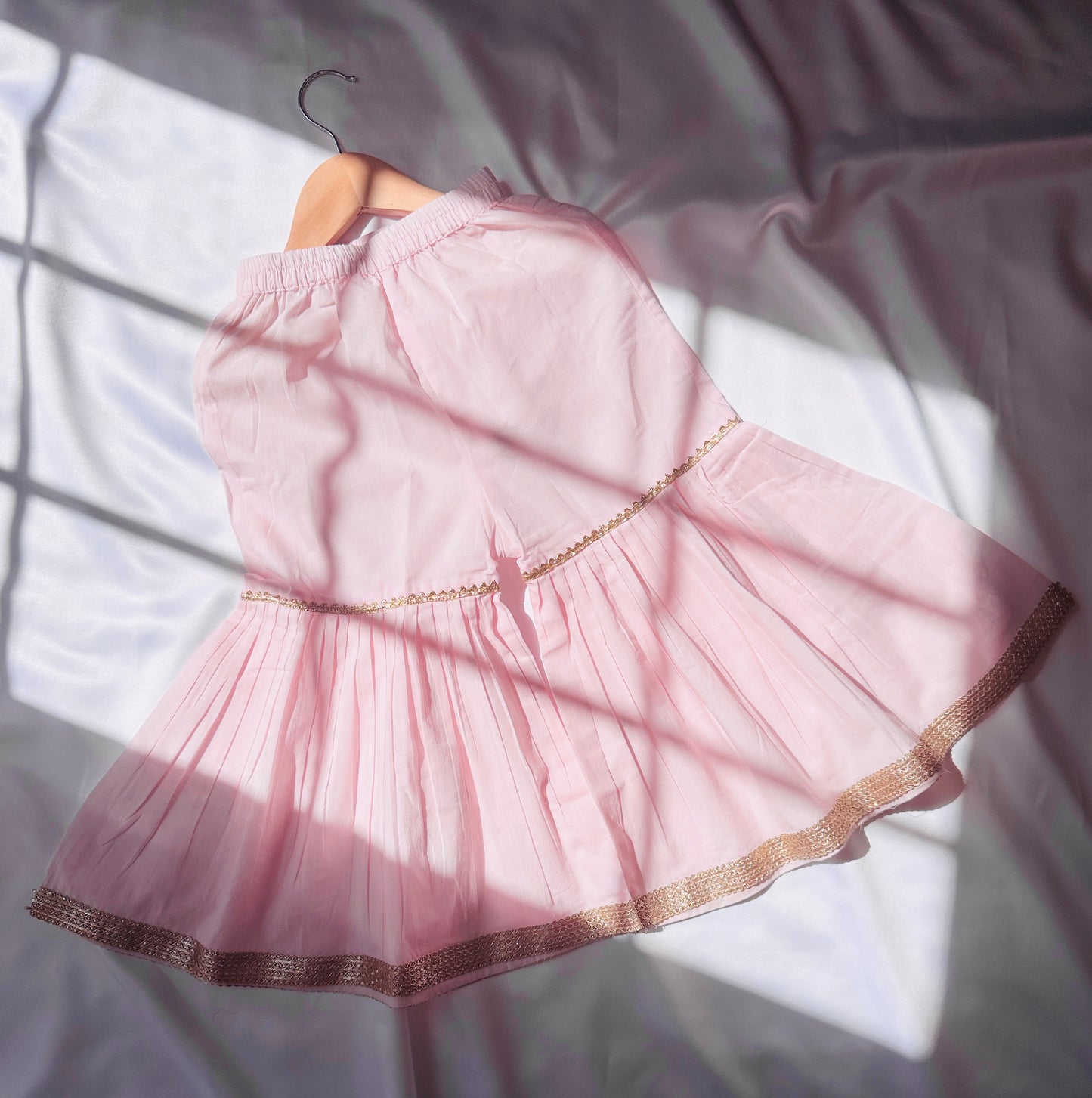 Girls Chanderi Sharara Set with Dupatta - Baby Pink - Mitthu Kids Ethnic Wear