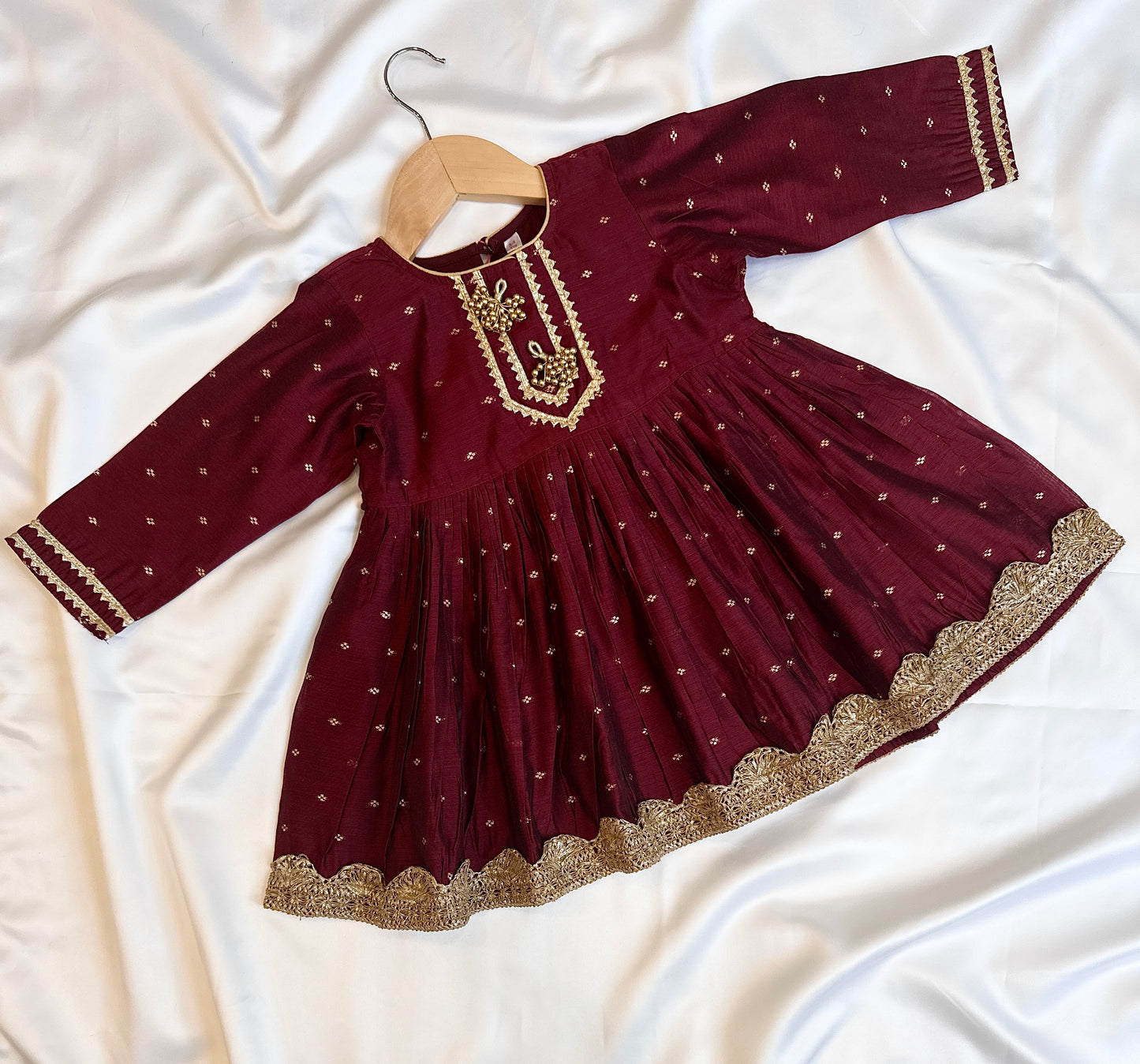 Girls Chanderi Sharara Set with Dupatta - Maroon (Infant)