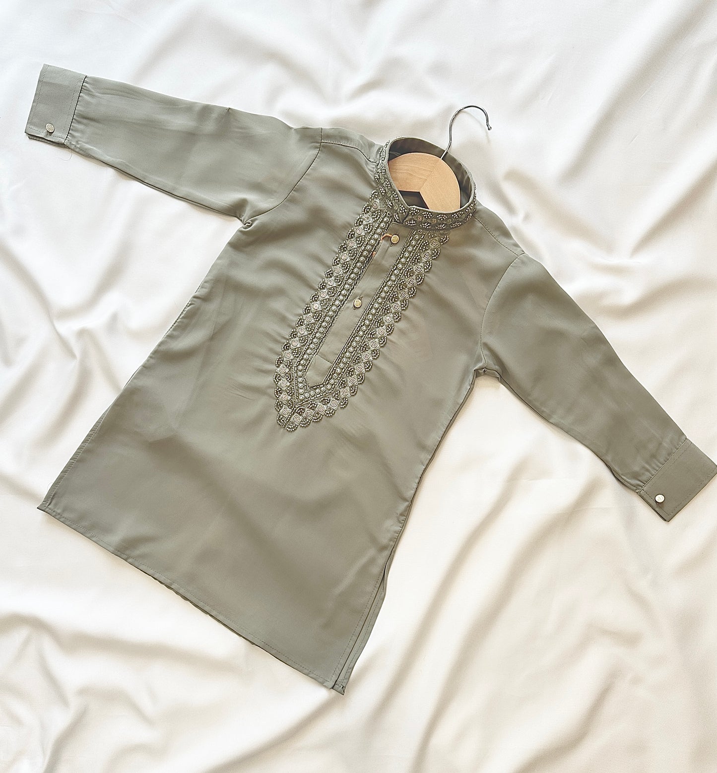 Boys Kurta Trouser Set- Smokey Taupe (Infant) - Mitthu Kids Ethnic Wear