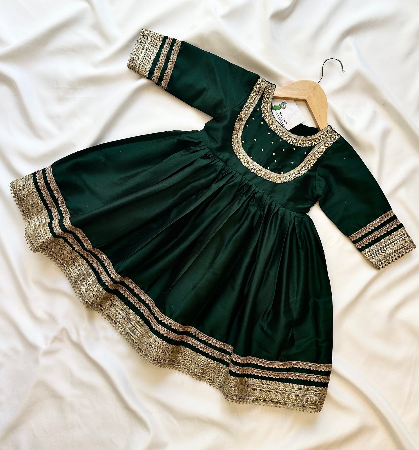 Girls Gota Work Frock Suit - Emerald Green & Gold (Infant)