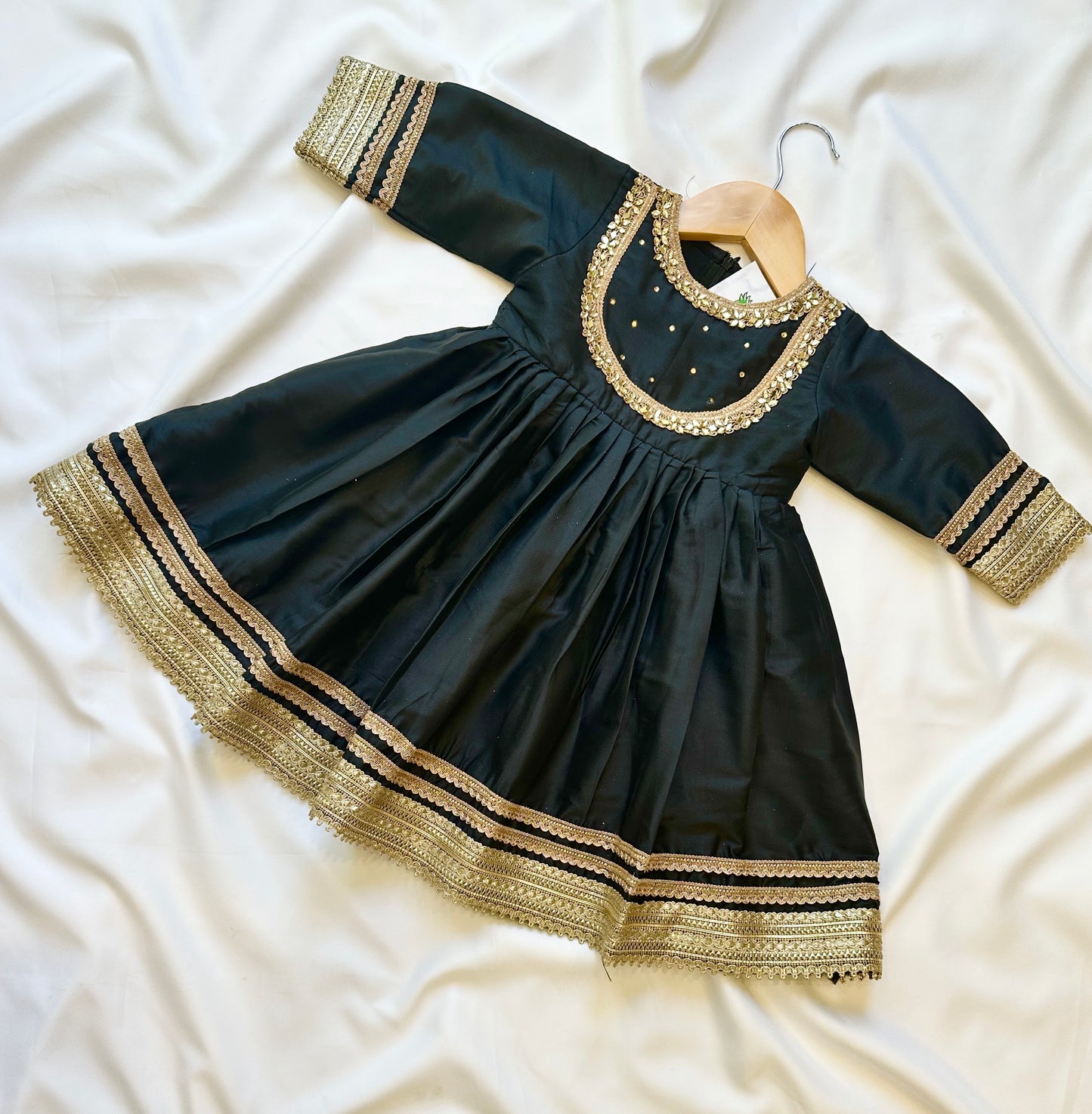 Girls Gota Work Frock Suit - Black & Gold