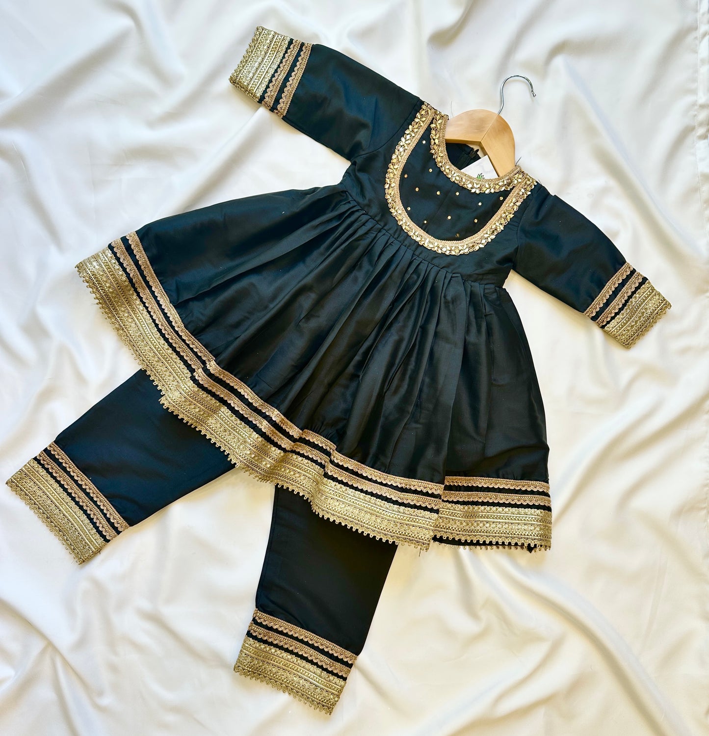 Girls Gota Work Frock Suit - Black & Gold (Infant)
