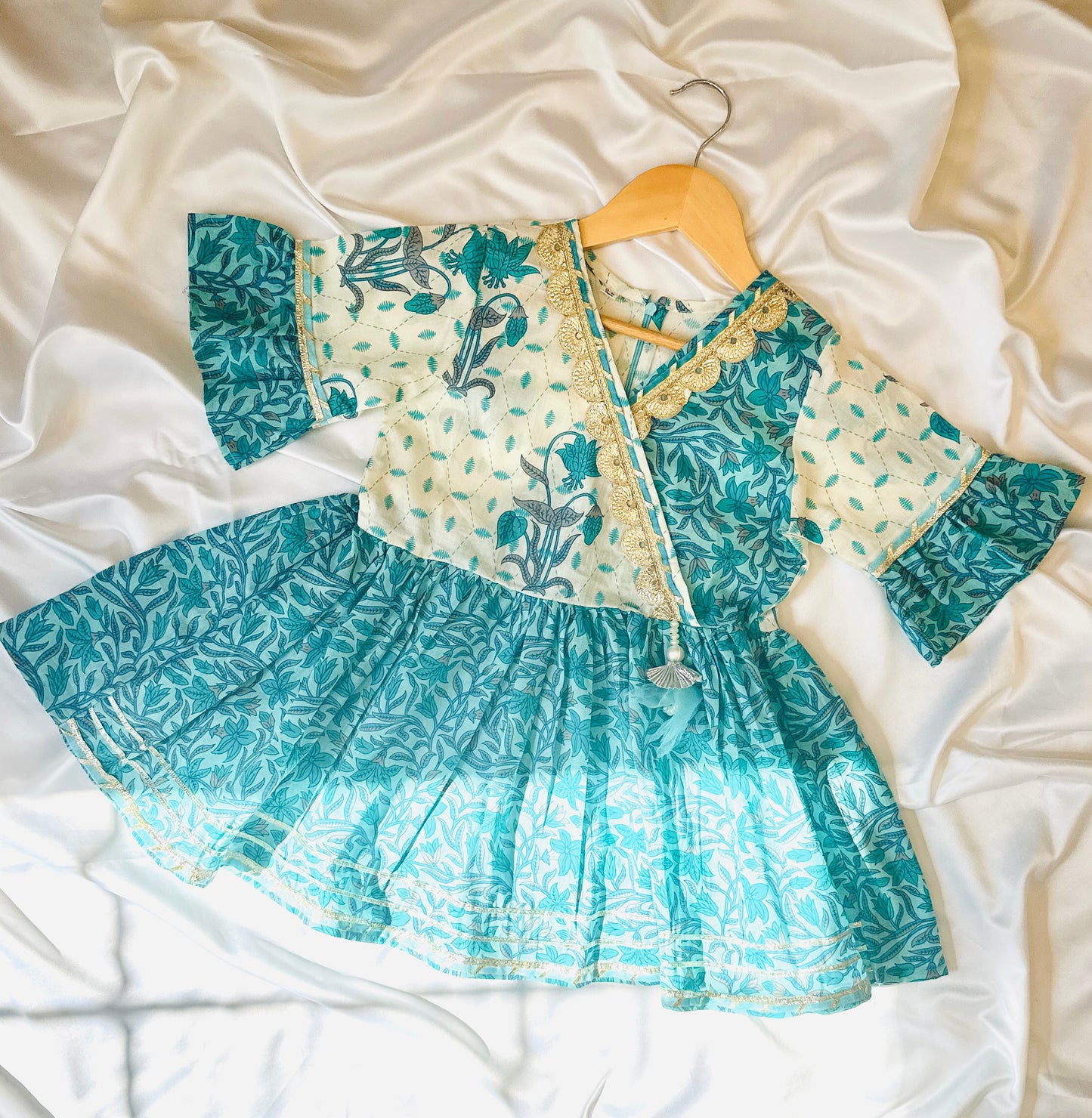Girls Jaipuri Cotton Sharara Set with Dupatta - Blue