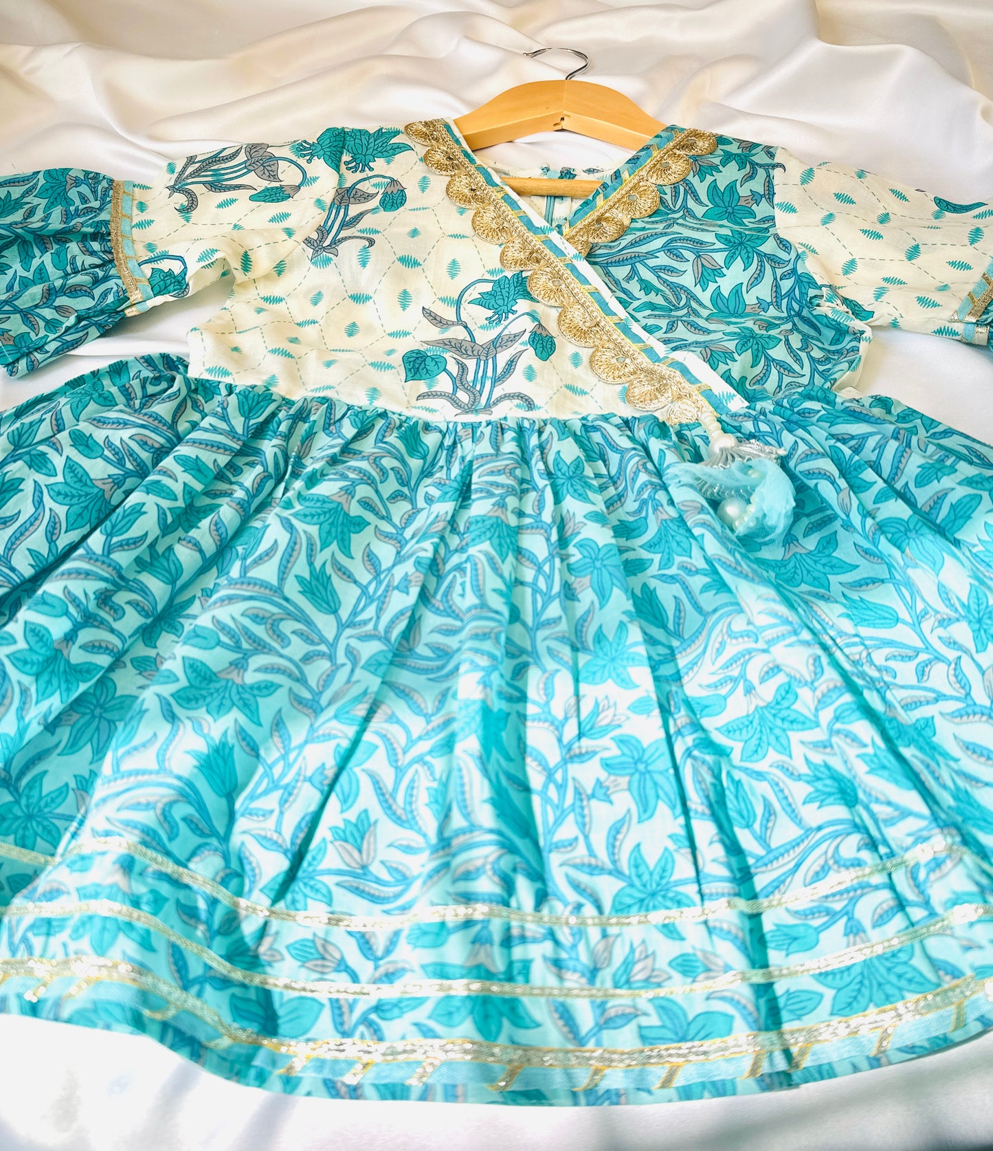 Girls Jaipuri Cotton Sharara Set with Dupatta - Blue