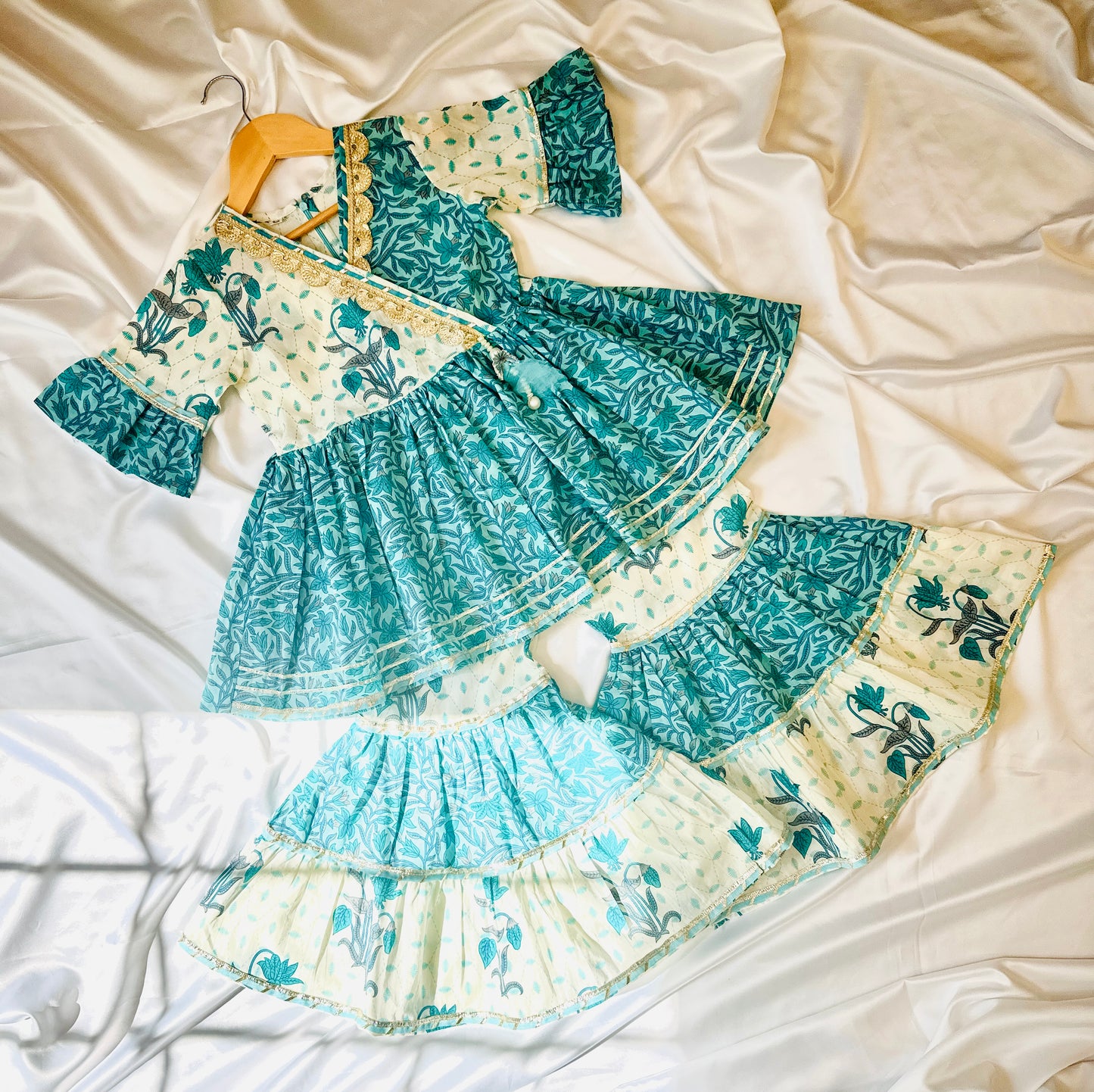 Girls Jaipuri Cotton Sharara Set with Dupatta - Blue