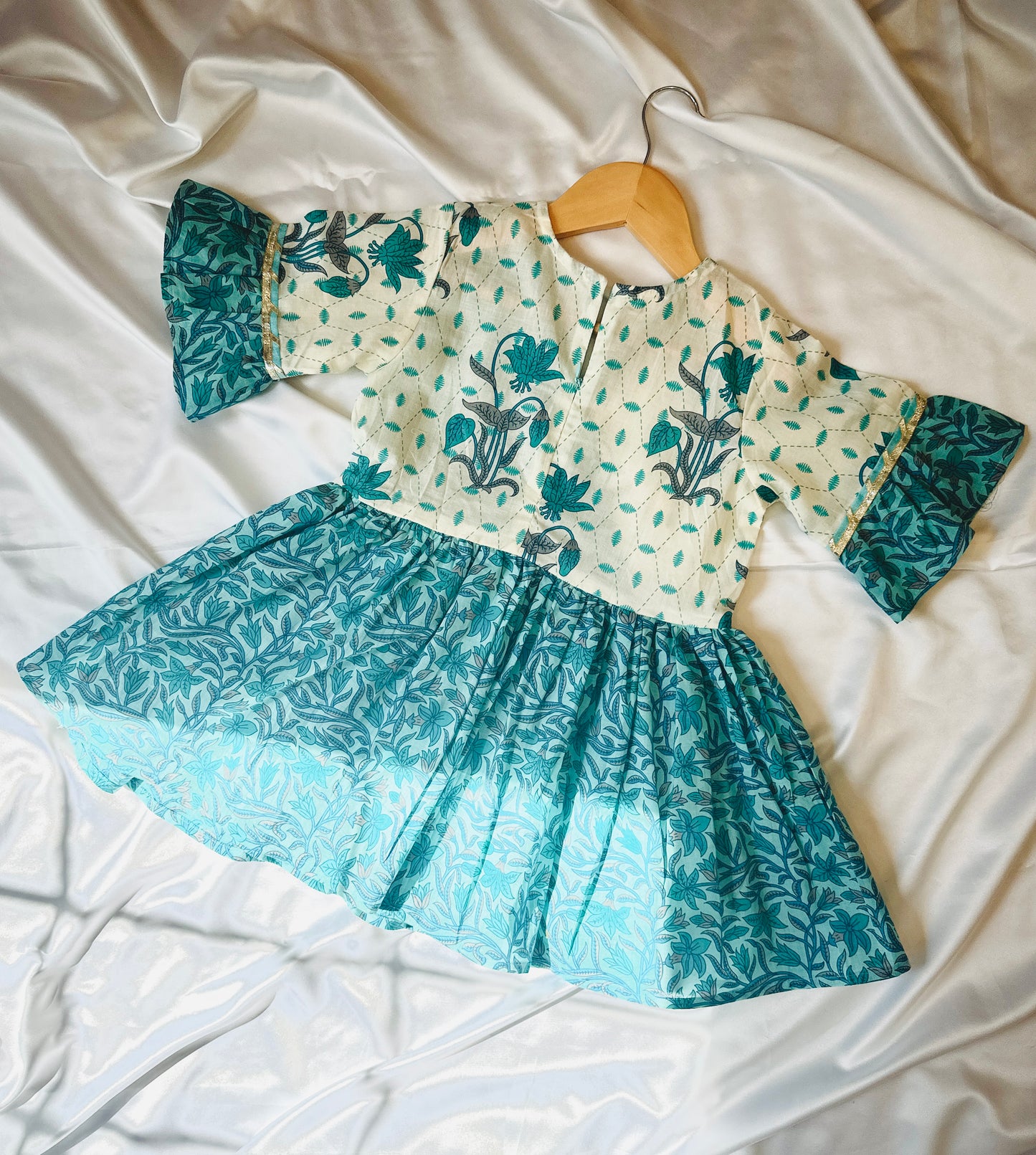 Girls Jaipuri Cotton Sharara Set with Dupatta - Blue