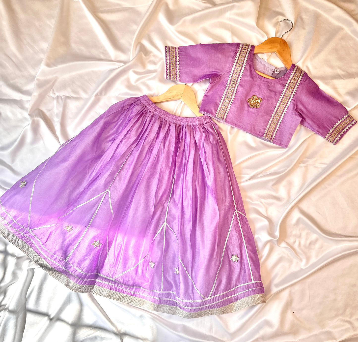 Girls Gota Work Lehenga Set with Dupatta - Lavender