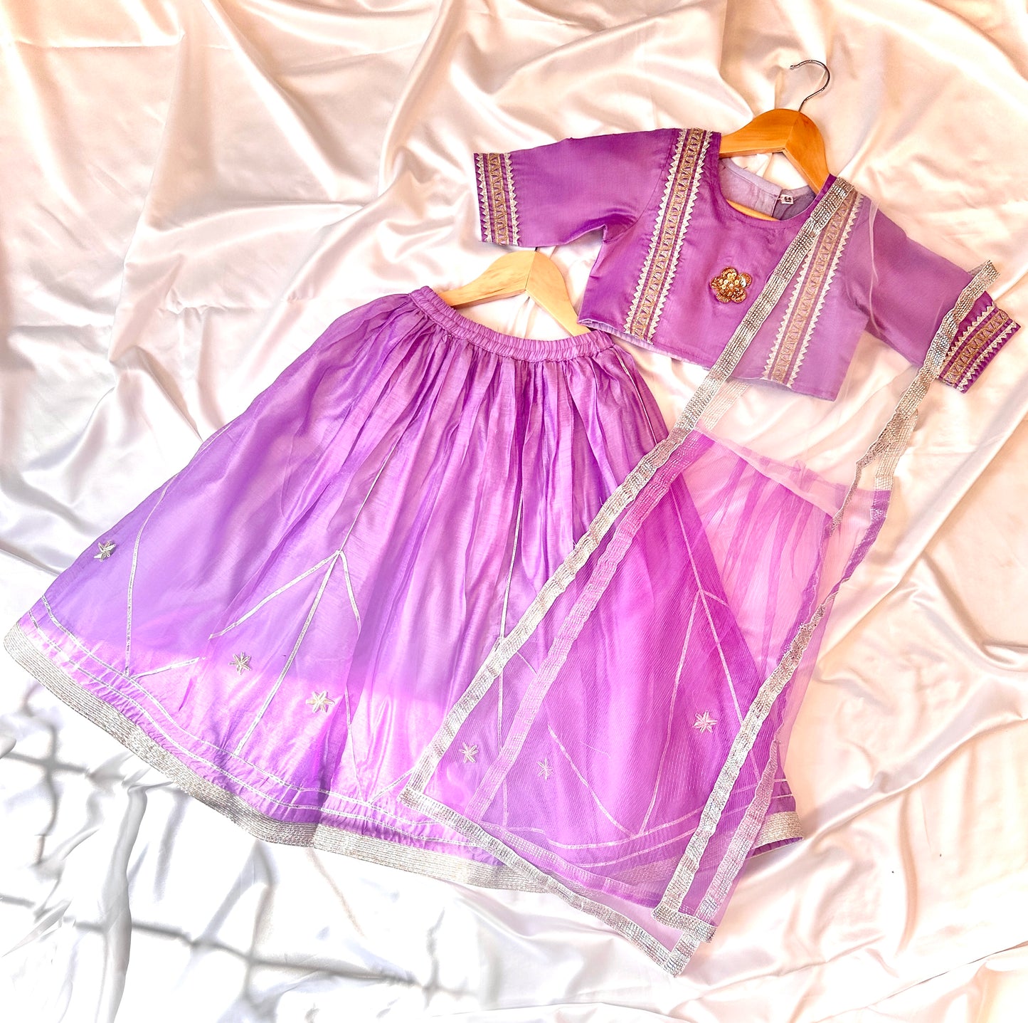Girls Gota Work Lehenga Set with Dupatta - Lavender