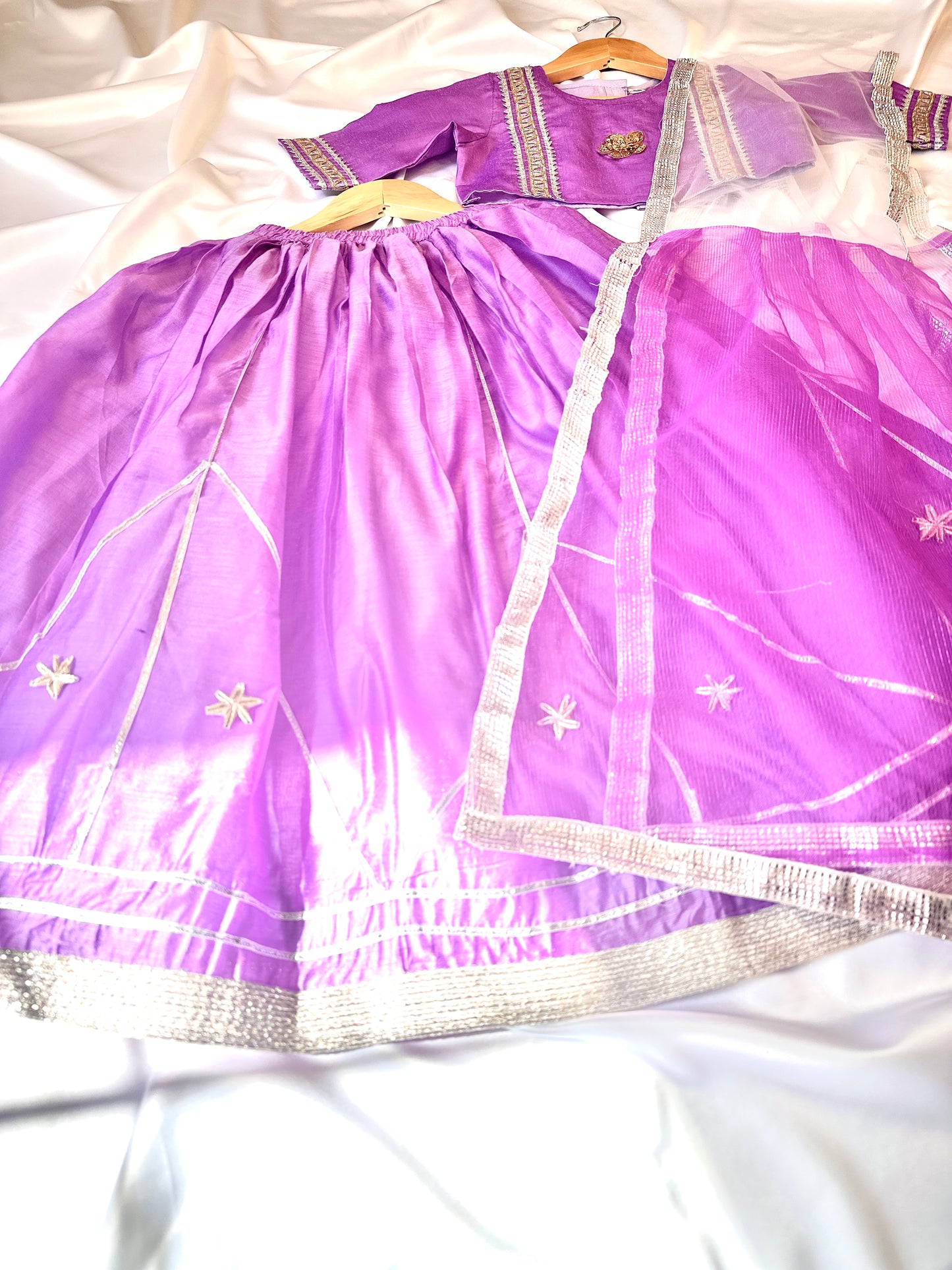 Girls Gota Work Lehenga Set with Dupatta - Lavender