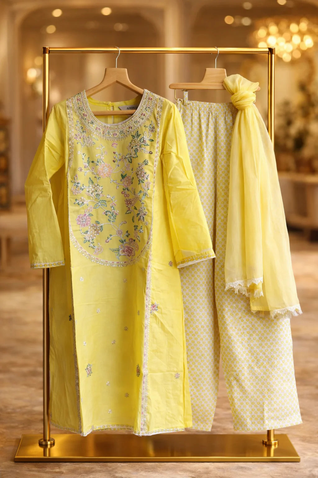 Designer floral Plazo suit for girls, stylish Pakistani-style kids' kameez with trousers, perfect for Eid or Diwali celebrations in Canada.