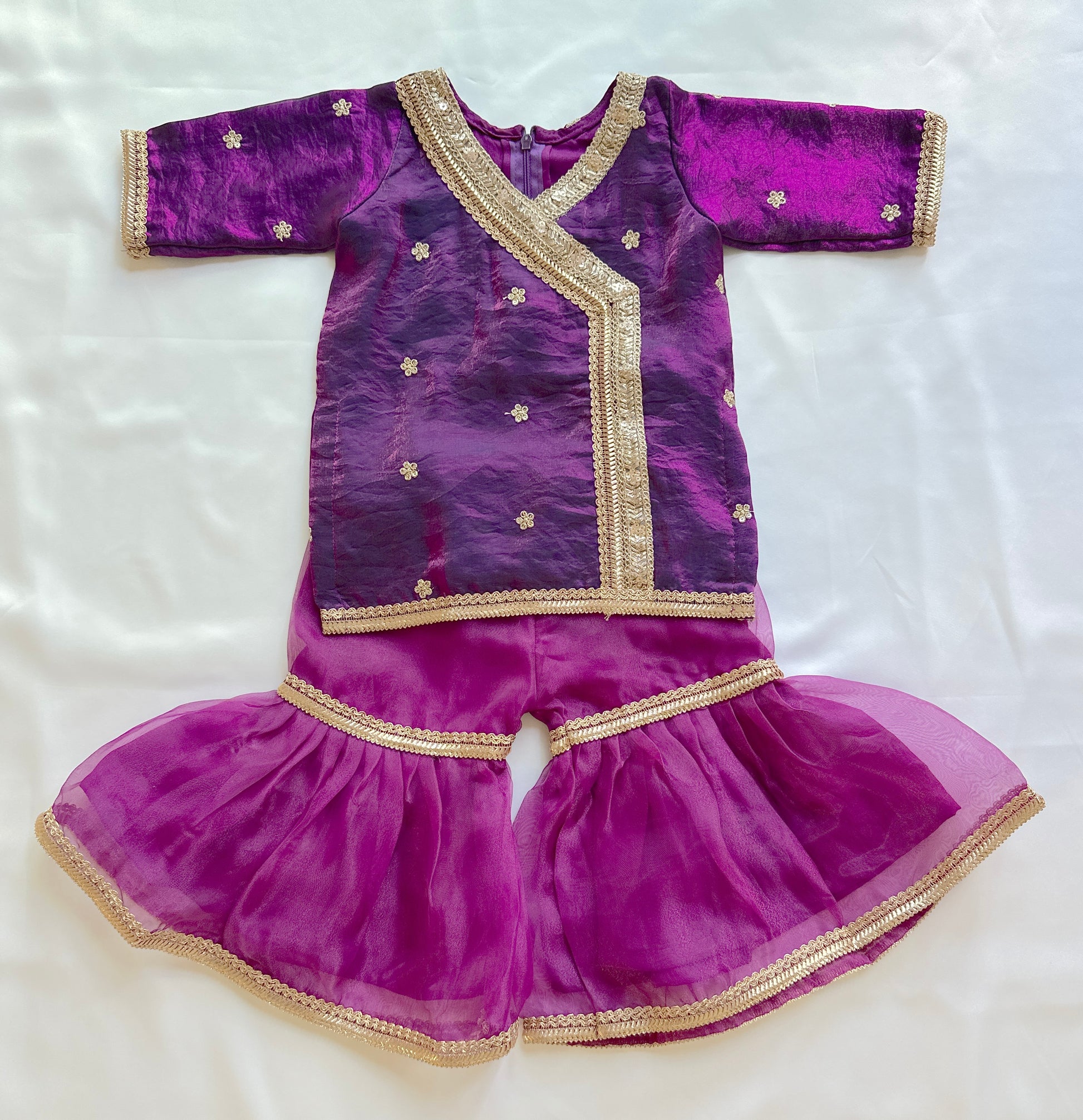 Purple & magenta gharara set. Kids Indian Pakistani desi ethnic festive outfit with dupatta.
