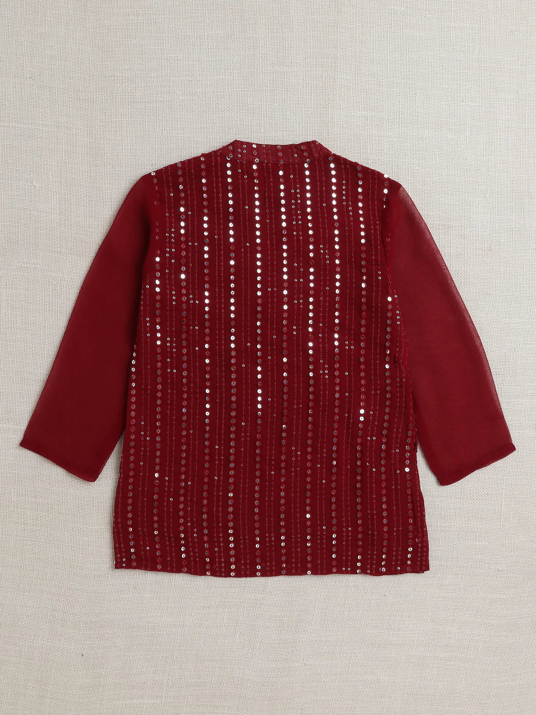 Boys Mirror Work Kurta & Pyjama - Maroon - Mitthu Kids Ethnic Wear