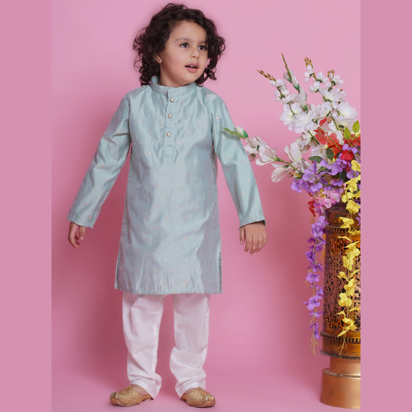 Boys Chanderi Silk Kurta Pyjama, free shipping for order value of $85+